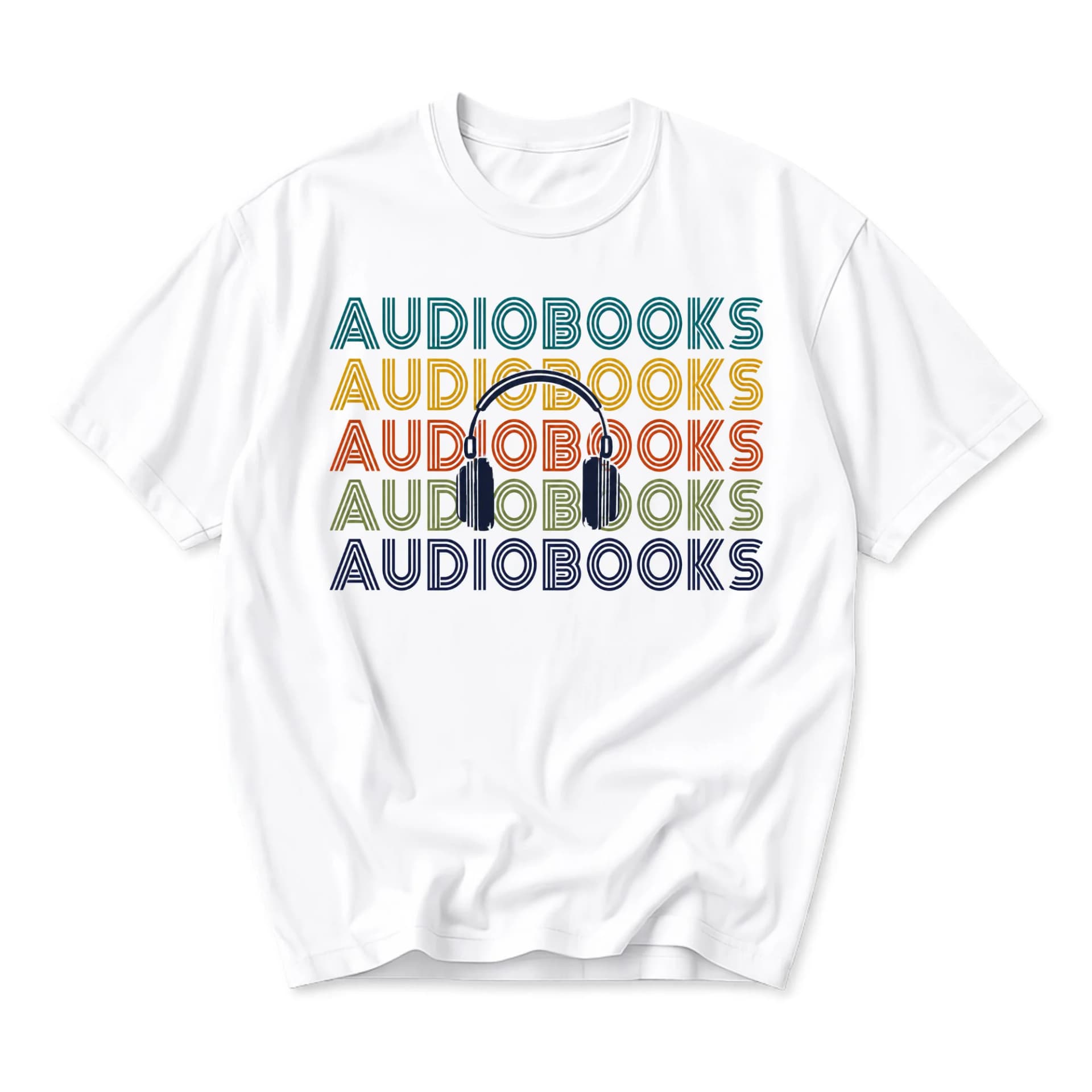 Graphic Tee Audiobooks Retro Style Unisex Crew Neck T-Shirt Comfortable Casual Short Sleeve Apparel for Book Lovers