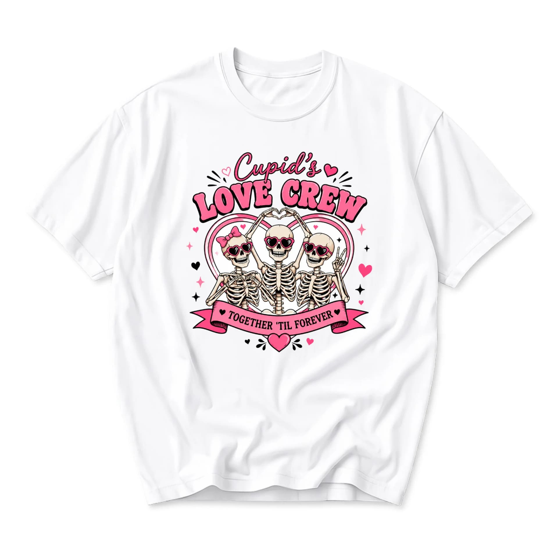 Graphic Tee Cupid Love Crew Skeleton Shirt Cute Heart Aesthetic Apparel Romantic Casual Unisex Short Sleeve Top