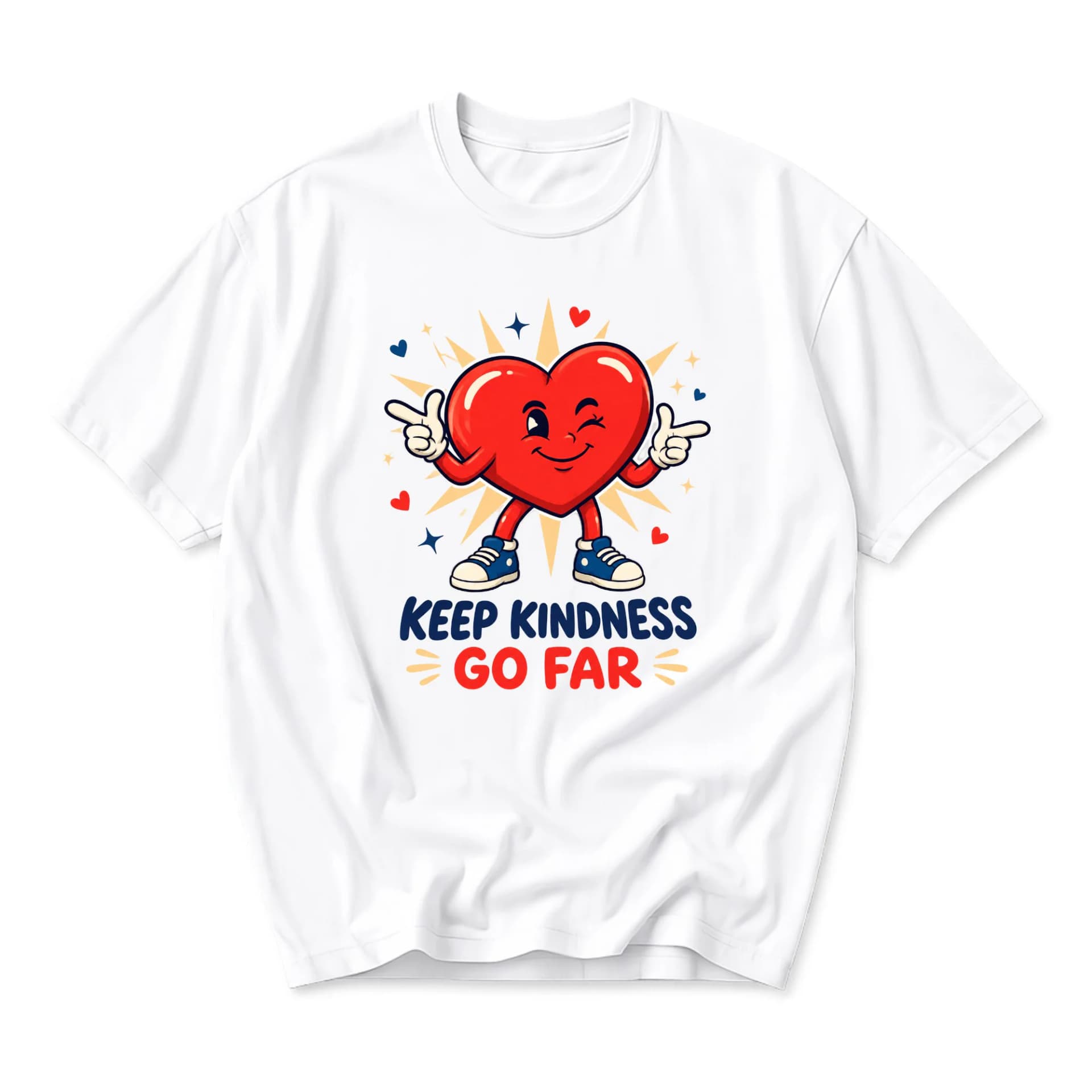 Graphic Tee Keep Kindness Go Far Inspirational Heart Cartoon Design Unisex Casual Crew Neck Comfortable Cotton Shirt