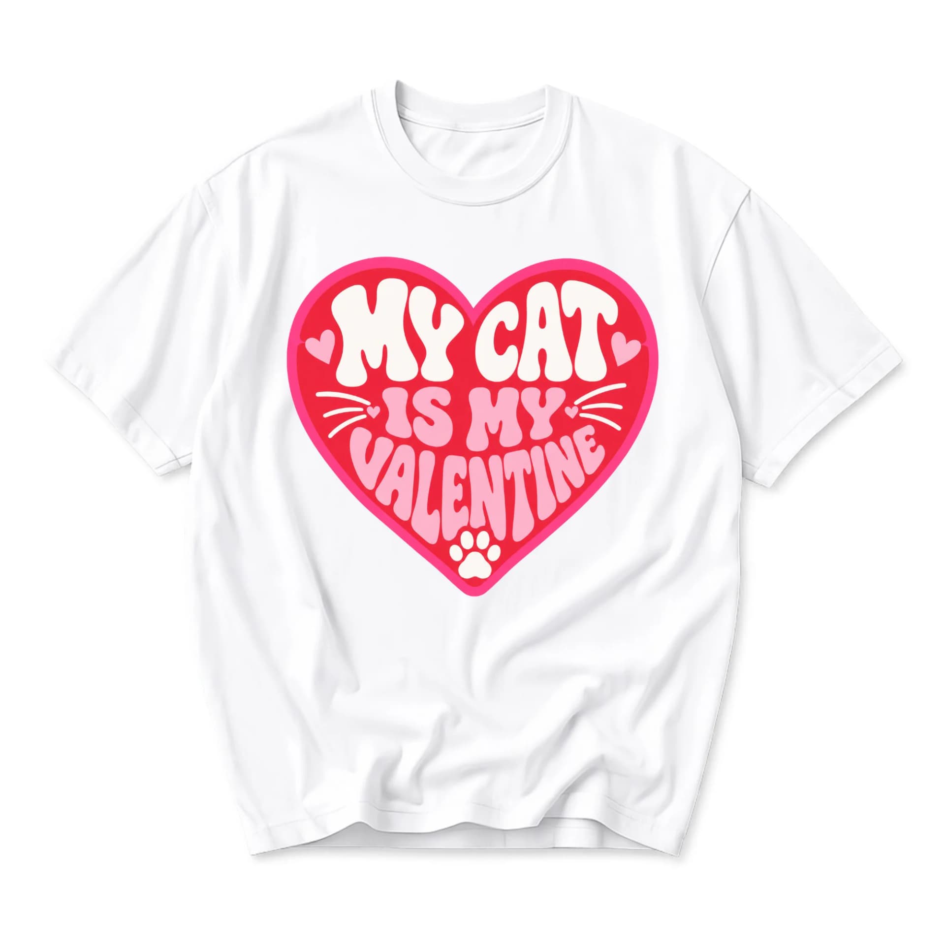 Graphic Tee My Cat Is My Valentine T-Shirt Retro Heart Print Unisex Crew Neck Casual Everyday Fashion Shirt