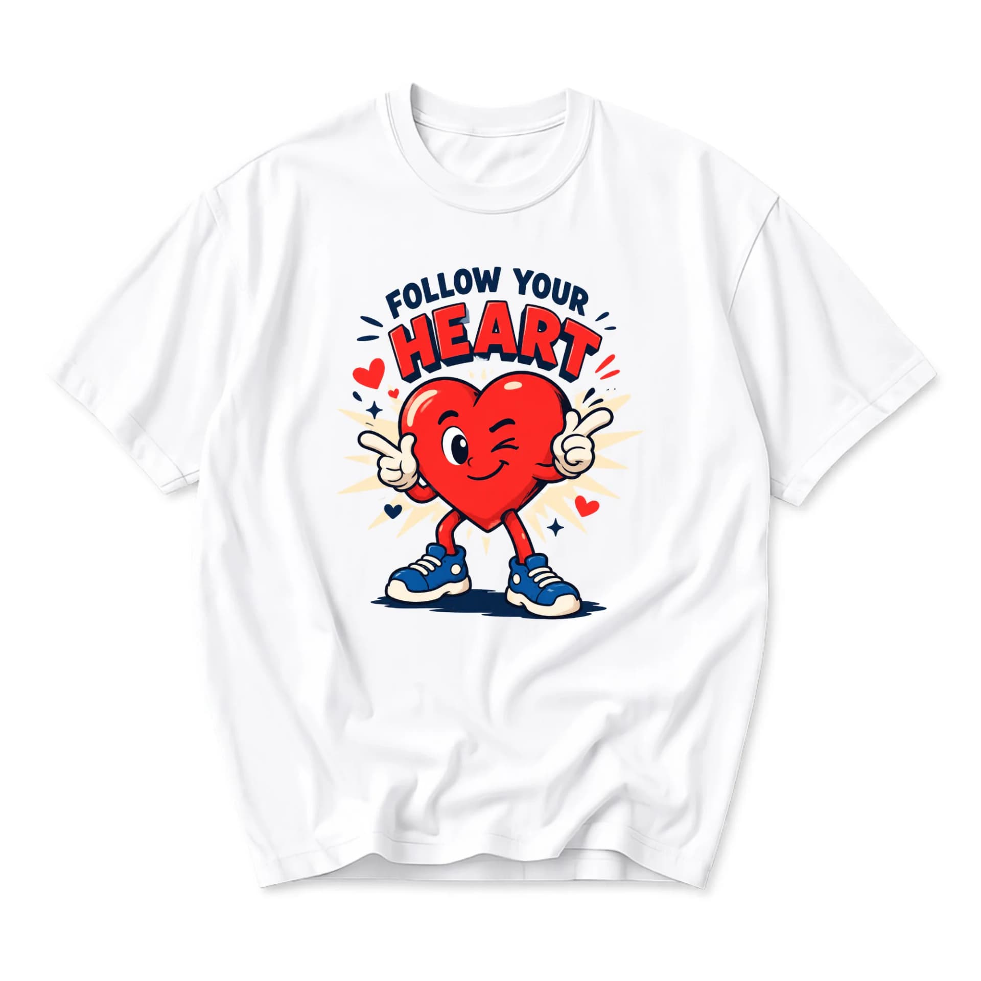 Graphic Tee Follow Your Heart Retro Cartoon Style Unisex Crew Neck Short Sleeve Shirt for Casual Daily Wear