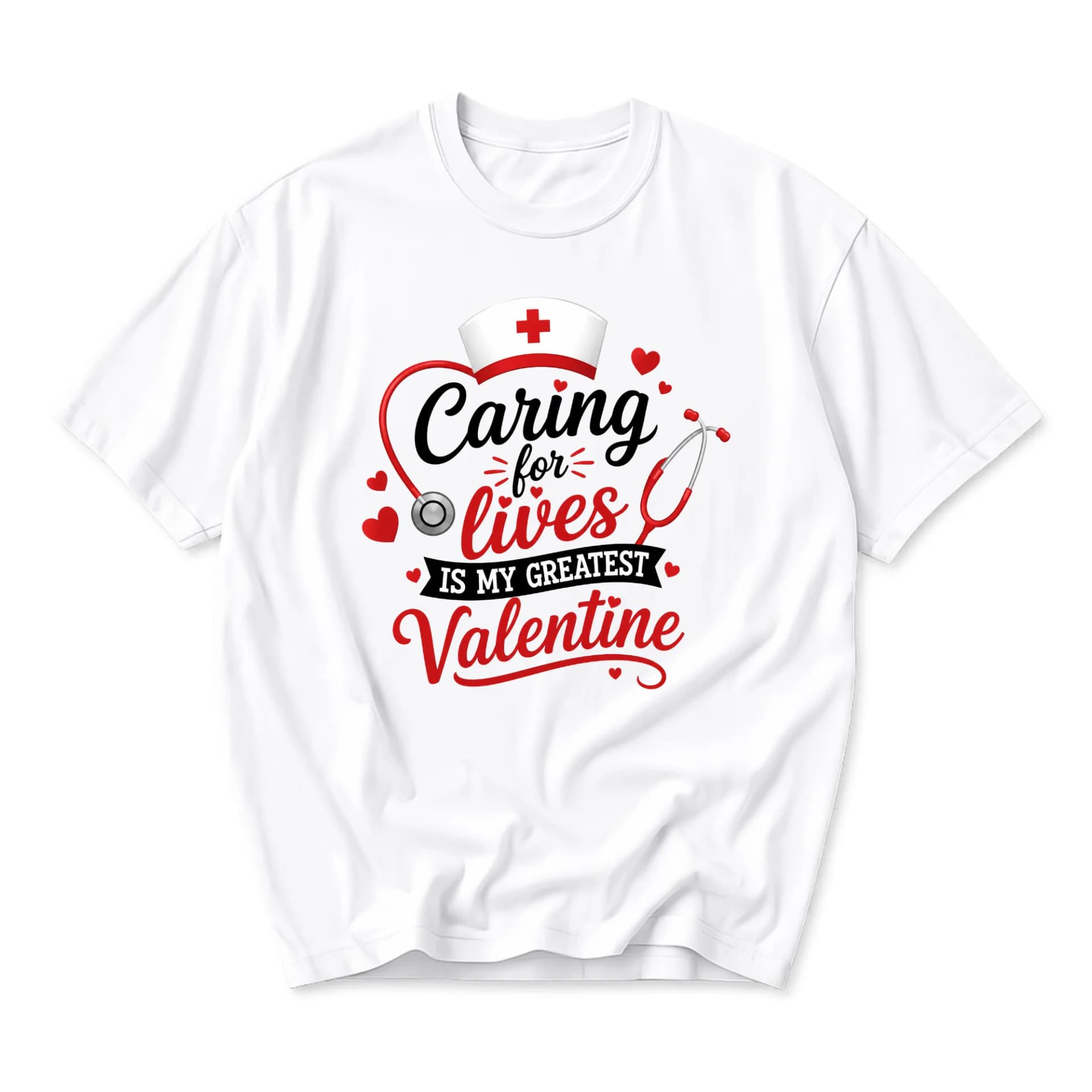 Graphic Tee Caring for Lives Is My Greatest Valentine Nurse Print Short Sleeve Unisex Crew Neck Apparel