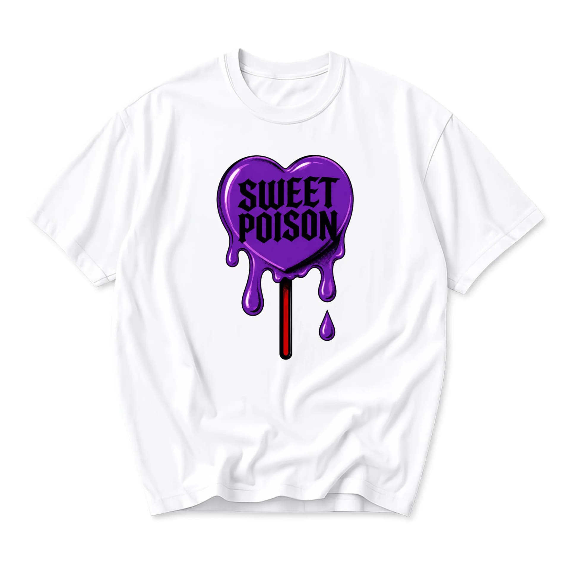 Graphic Tee Sweet Poison Heart Lolly Shirt Unisex Casual Apparel Soft Cotton Crew Neck Top Gothic Style Graphic