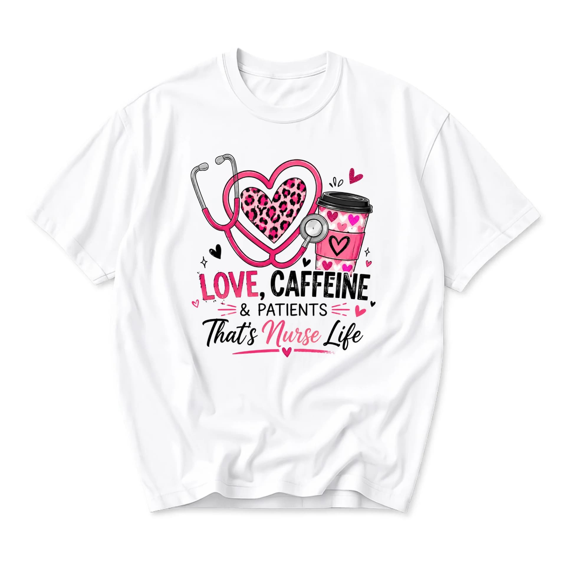 Graphic Tee Love Caffeine and Patients Nurse Life Shirt Unisex Crew Neck Medical Profession Casual Cotton Apparel