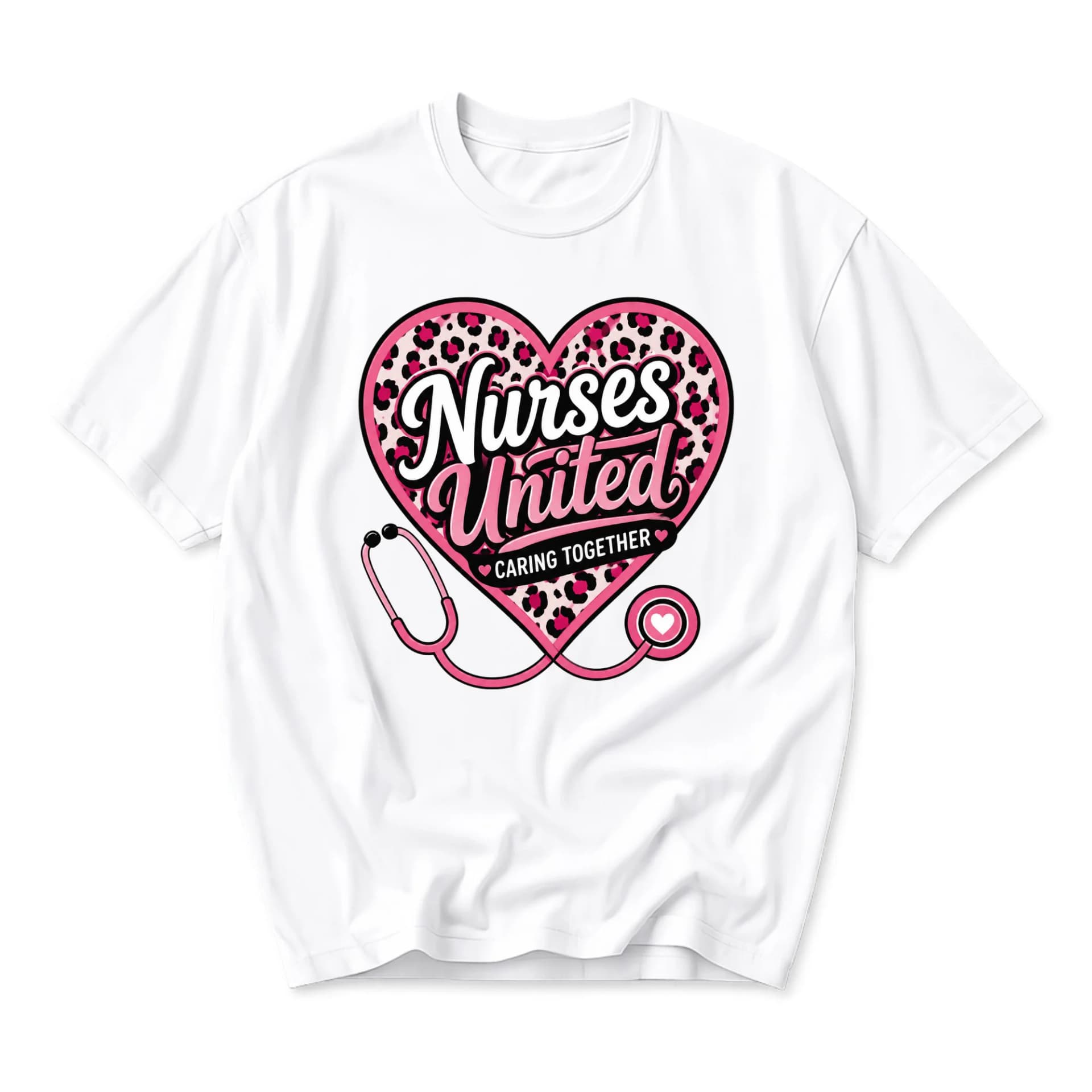 T-shirt Nurses United Caring Together Graphic Tee Heart Stethoscope Design Unisex Cotton Blend Casual Apparel White