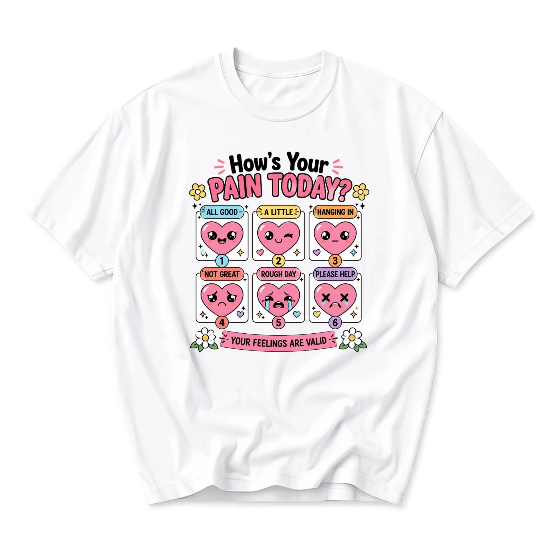 Graphic Tee How Is Your Pain Today Emotional Scale Chart Unisex Crew Neck Casual Cotton Blend Short Sleeve Shirt