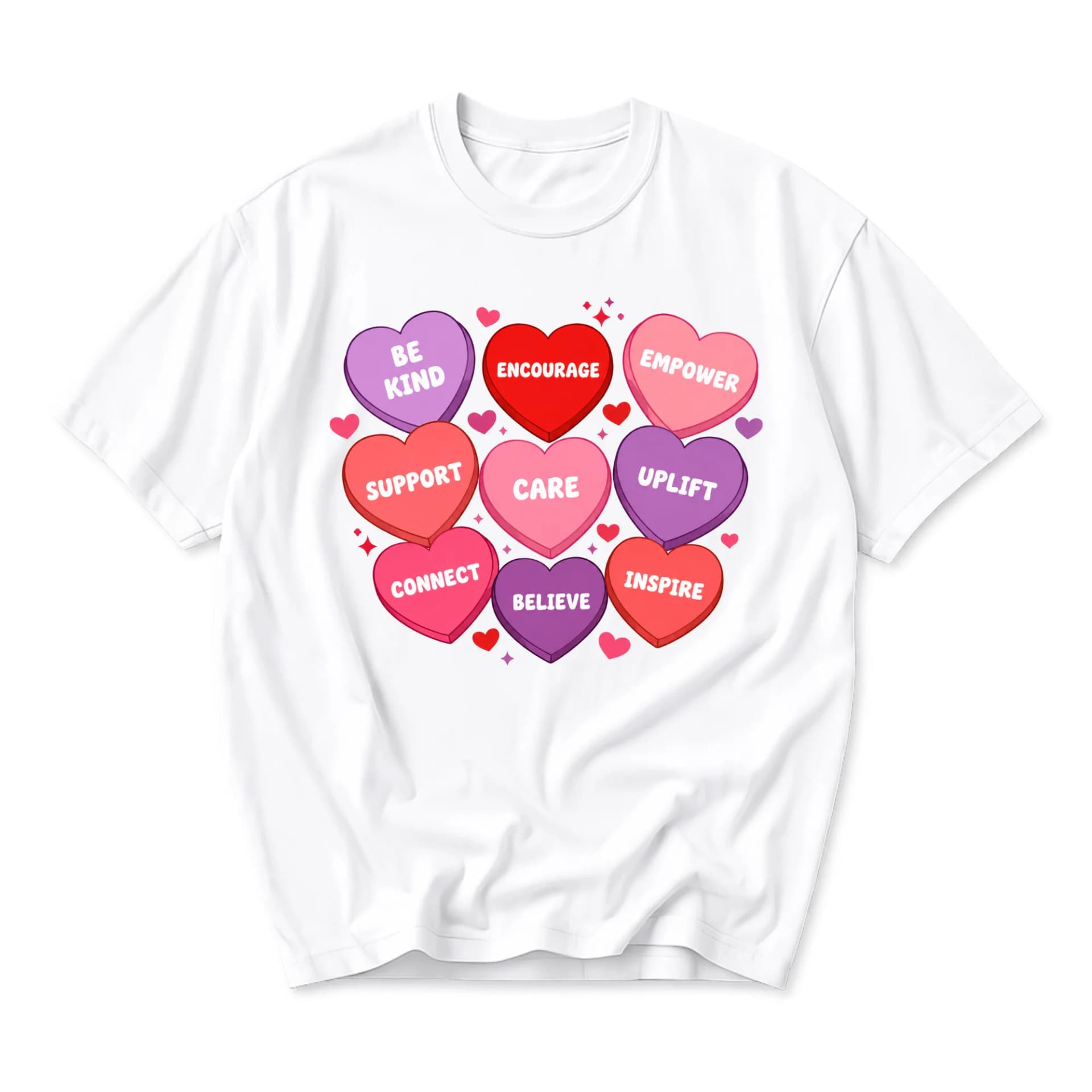 Graphic Tee Positive Heart Messages Retro Style Unisex Crew Neck Short Sleeve Casual Cotton Blend T-Shirt