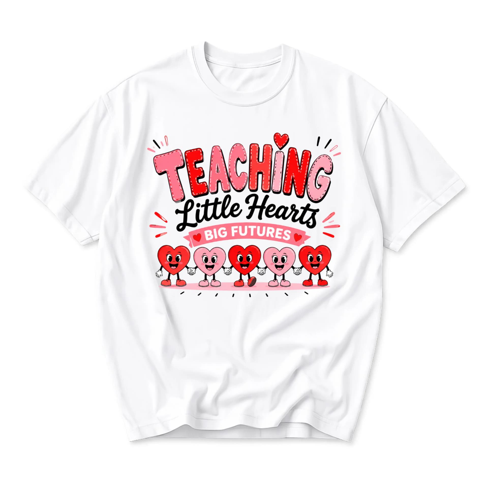 Graphic Tee Teaching Little Hearts Big Futures Shirt Unisex Crew Neck Short Sleeve Cotton Blend Casual Top Apparel