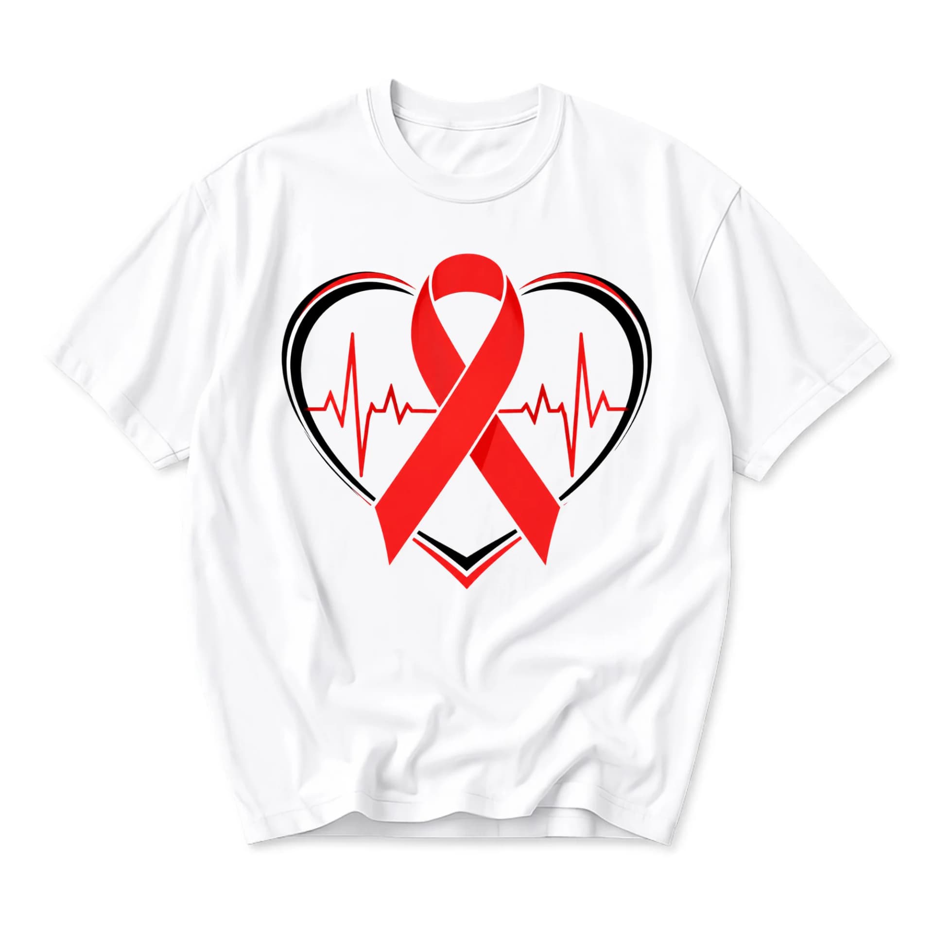 Graphic Tee Awareness Ribbon Heart T-Shirt Unisex Casual Crew Neck Short Sleeve Cotton Blend Comfort Top White