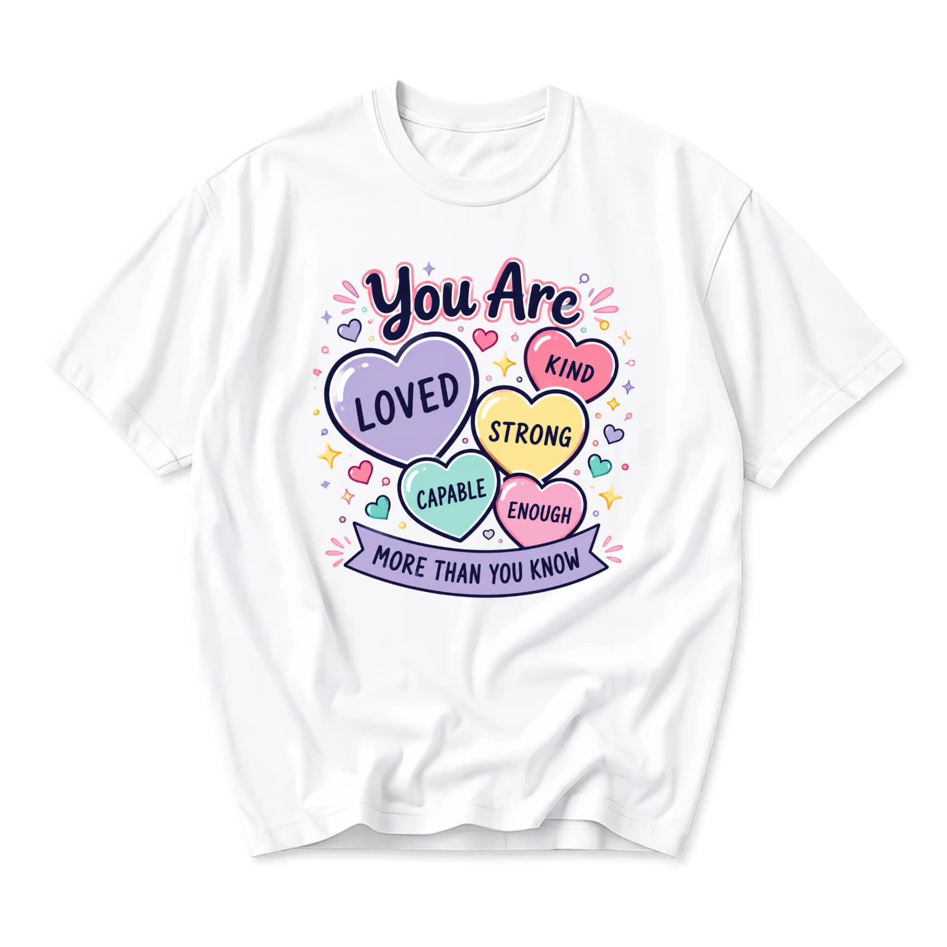 Graphic Tee You Are Loved Kind Strong Capable Enough Inspirational Heart Design Unisex Crew Neck Everyday Cotton Shirt