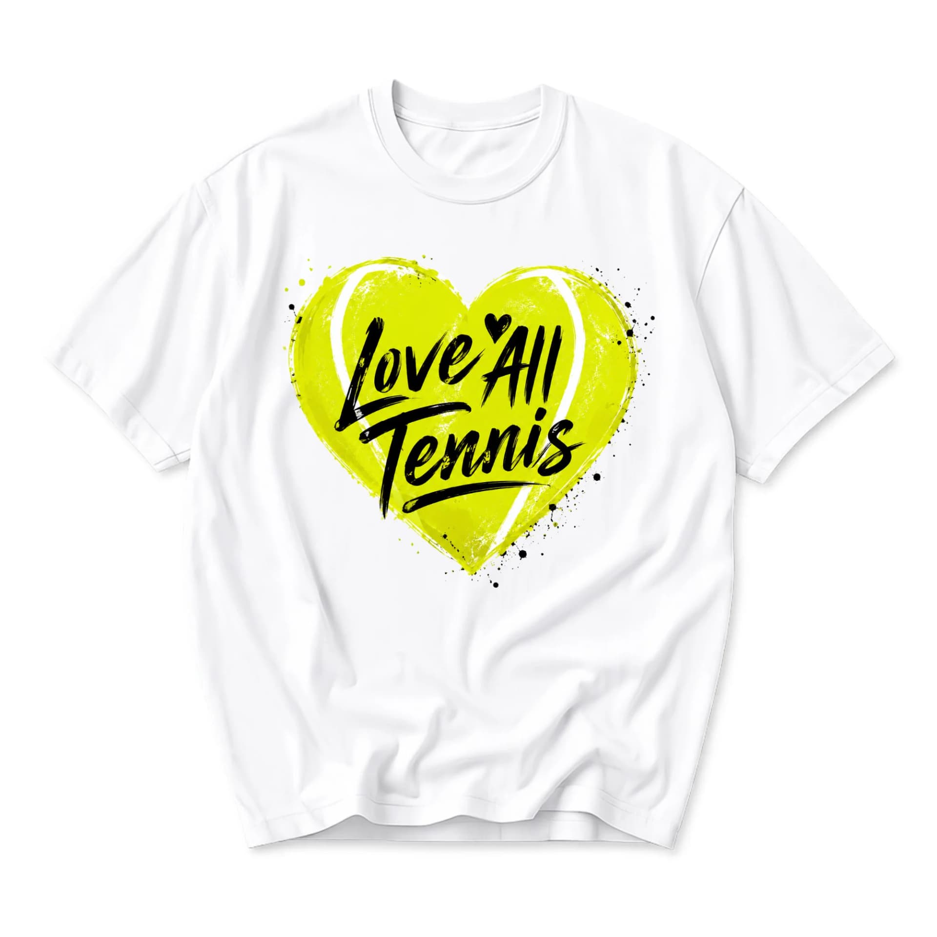 T-shirt Love All Tennis Graphic Tee Heart Shape Sporty Apparel Casual Everyday Wear Short Sleeve Cotton Top White