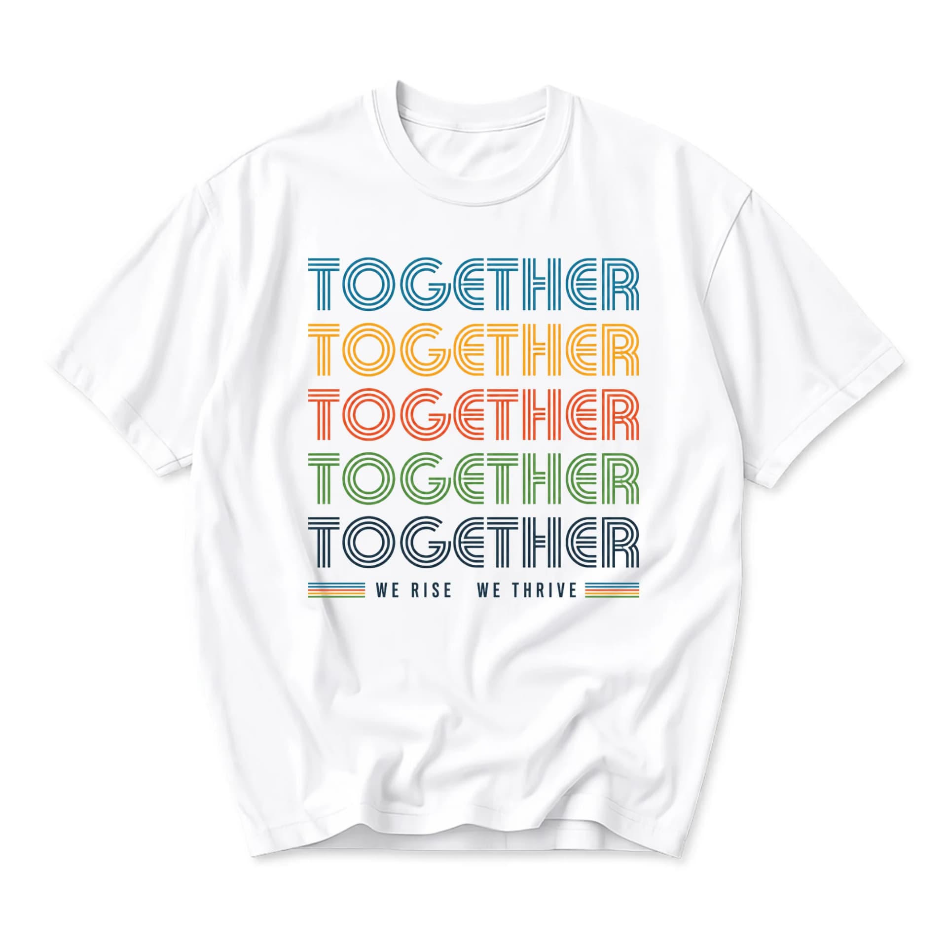 Graphic Tee Together We Rise We Thrive Retro Style Unisex Cotton Crew Neck Casual Short Sleeve Everyday Apparel