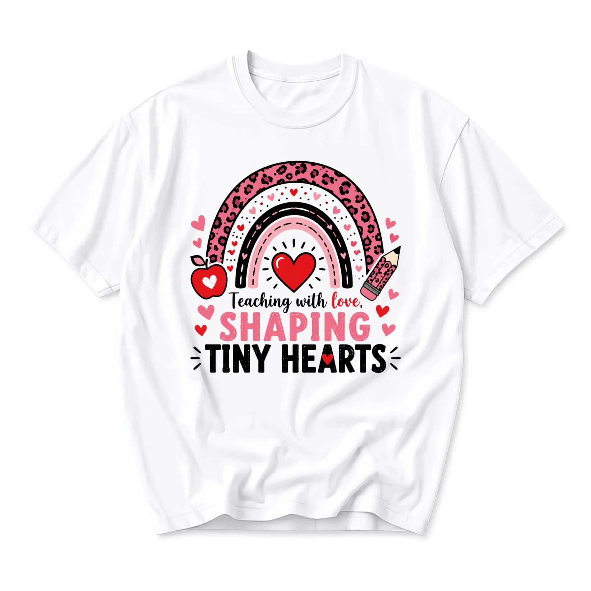 T-shirt Graphic Tee Teaching with Love Shaping Tiny Hearts Education Design Casual Unisex Crew Neck Cotton Top