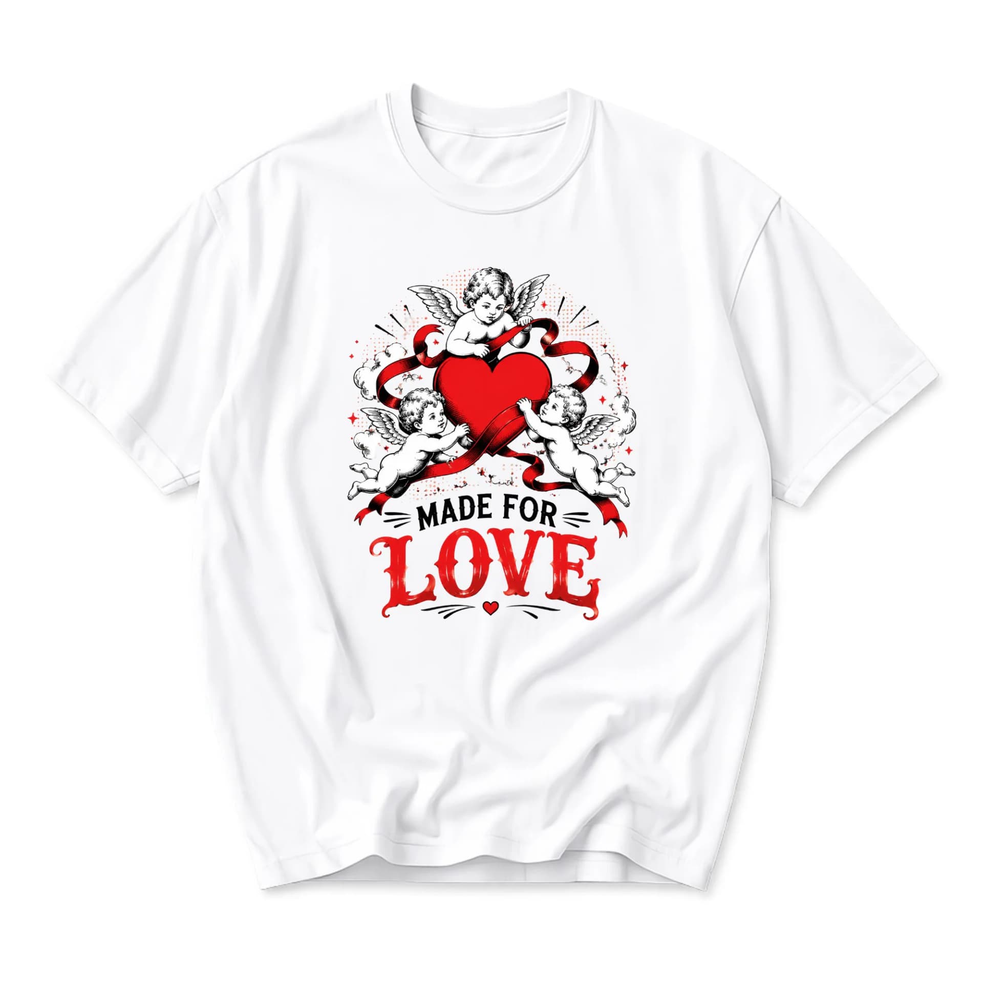 Graphic Tee Made for Love Cupid Heart Unisex Cotton Blend Crew Neck Short Sleeve Casual Shirt White Apparel Top