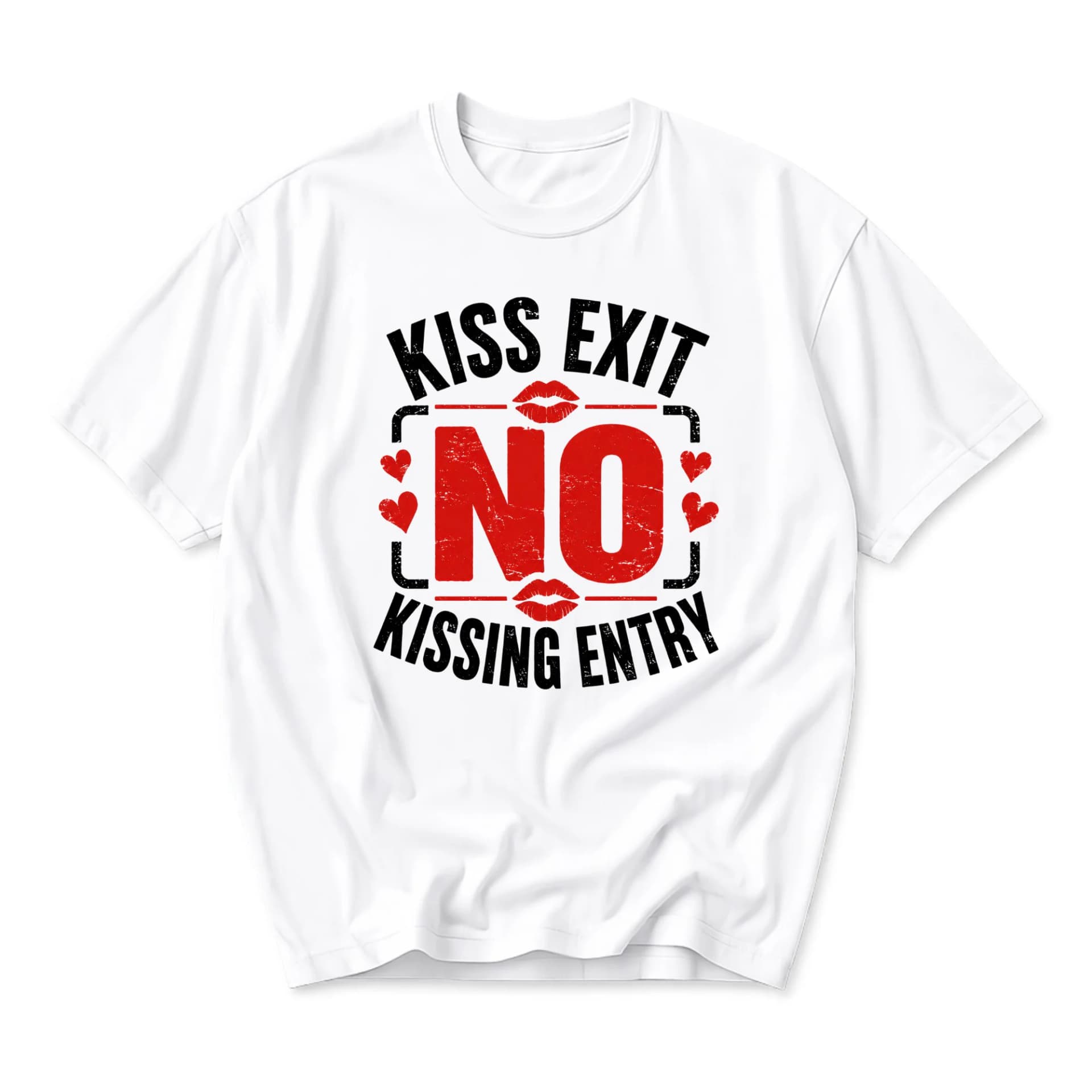 Funny Shirt Kiss Exit No Kissing Entry Graphic Printed T-Shirt Casual Unisex Crew Neck Short Sleeve Top Apparel