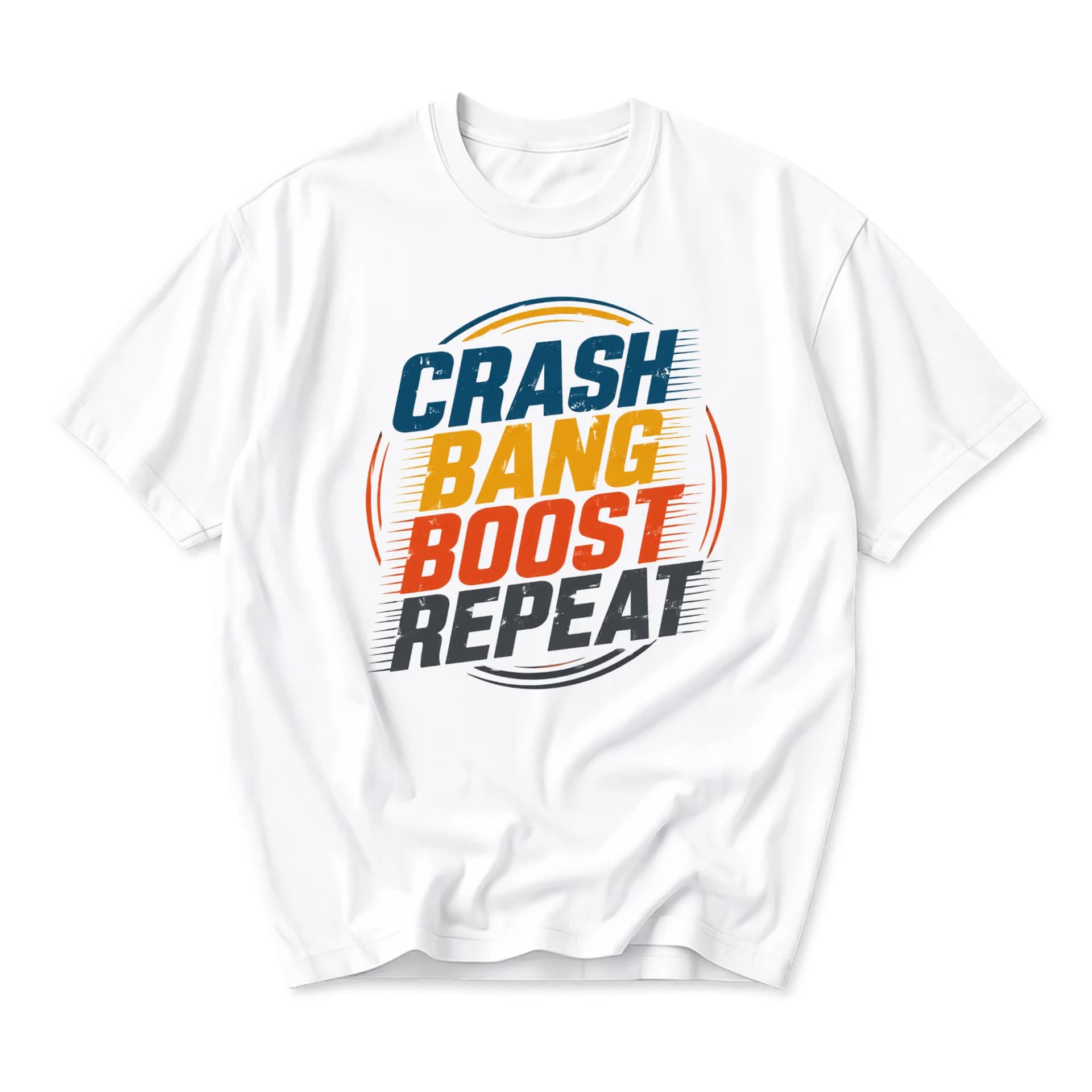 Graphic Tee Crash Bang Boost Repeat Unisex Crew Neck T-Shirt Comfortable Casual Short Sleeve Apparel for Everyday Wear