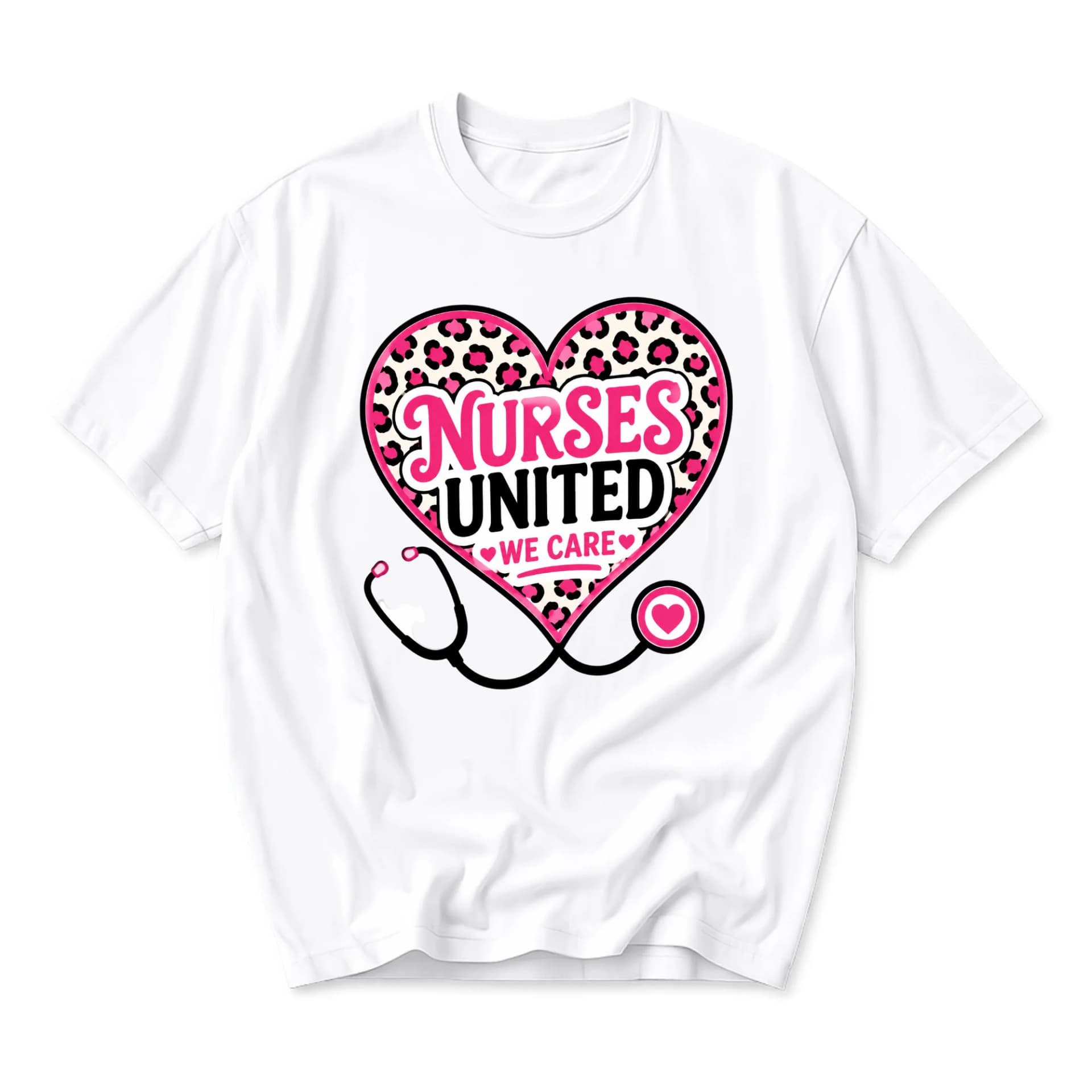 Graphic Tee Nurses United We Care Heart Stethoscope Print Unisex Casual Short Sleeve Crew Neck Cotton T-Shirt
