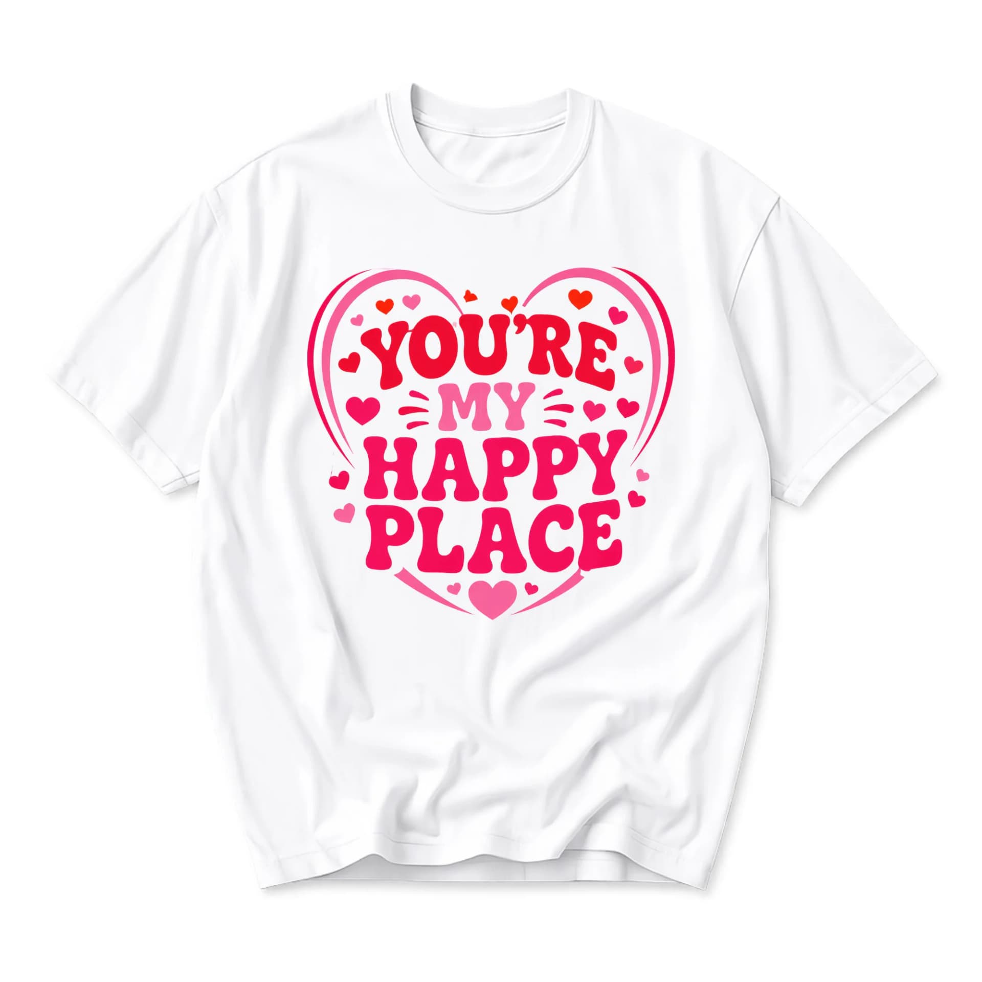 Graphic Tee You Are My Happy Place Heart Print Shirt Unisex Cotton Blend Casual Crew Neck Top for Everyday Wear