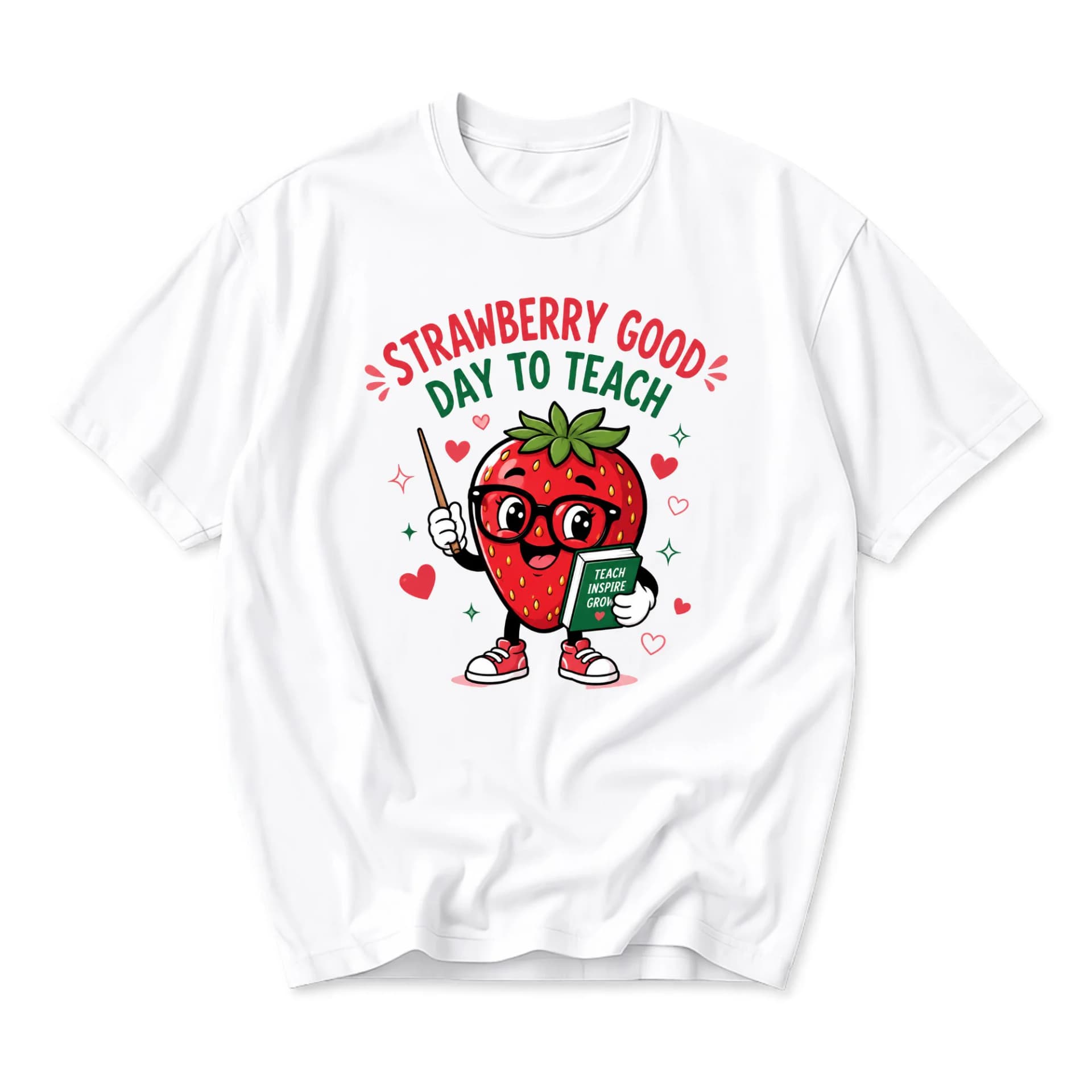 Graphic Tee Strawberry Good Day to Teach Funny Unisex Shirt for Teachers Soft Casual Everyday Short Sleeve Crew Neck Top