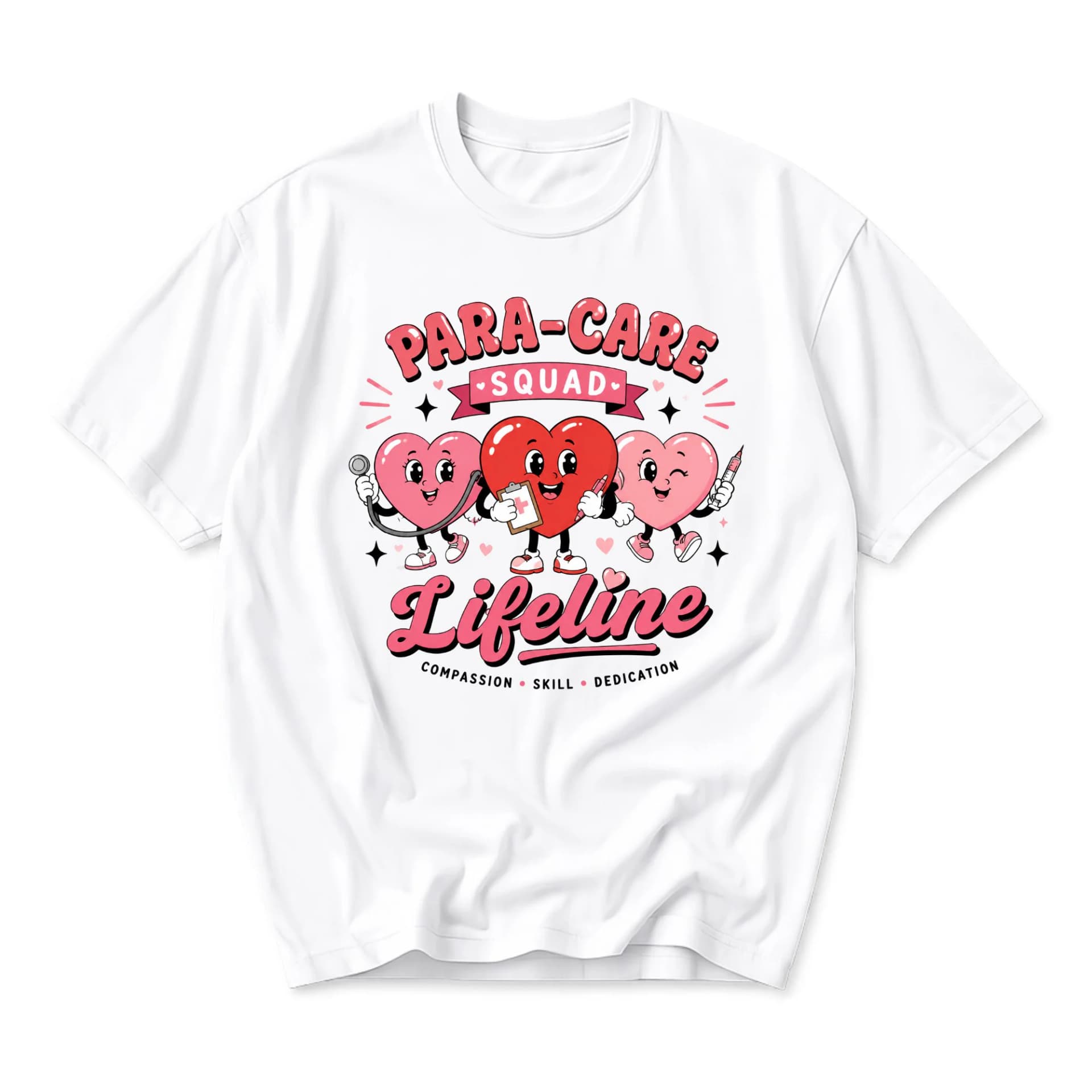 Graphic Tee Para-Care Squad Lifeline Heart Design Unisex Short Sleeve Crew Neck Cotton Casual Everyday Apparel