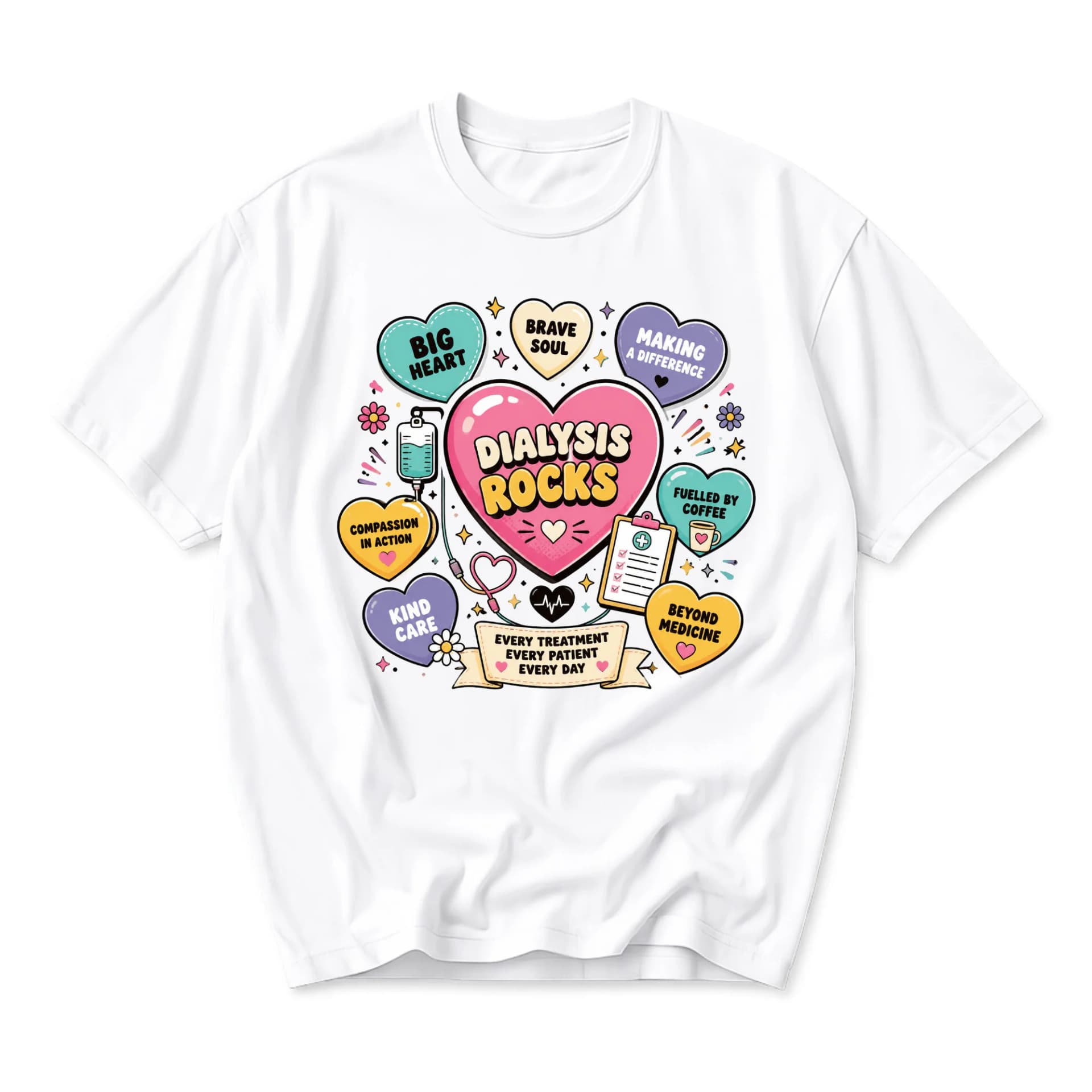 Graphic Tee Dialysis Rocks Heart Design Medical Professional Unisex Crew Neck Cotton Blend Soft Everyday Shirt