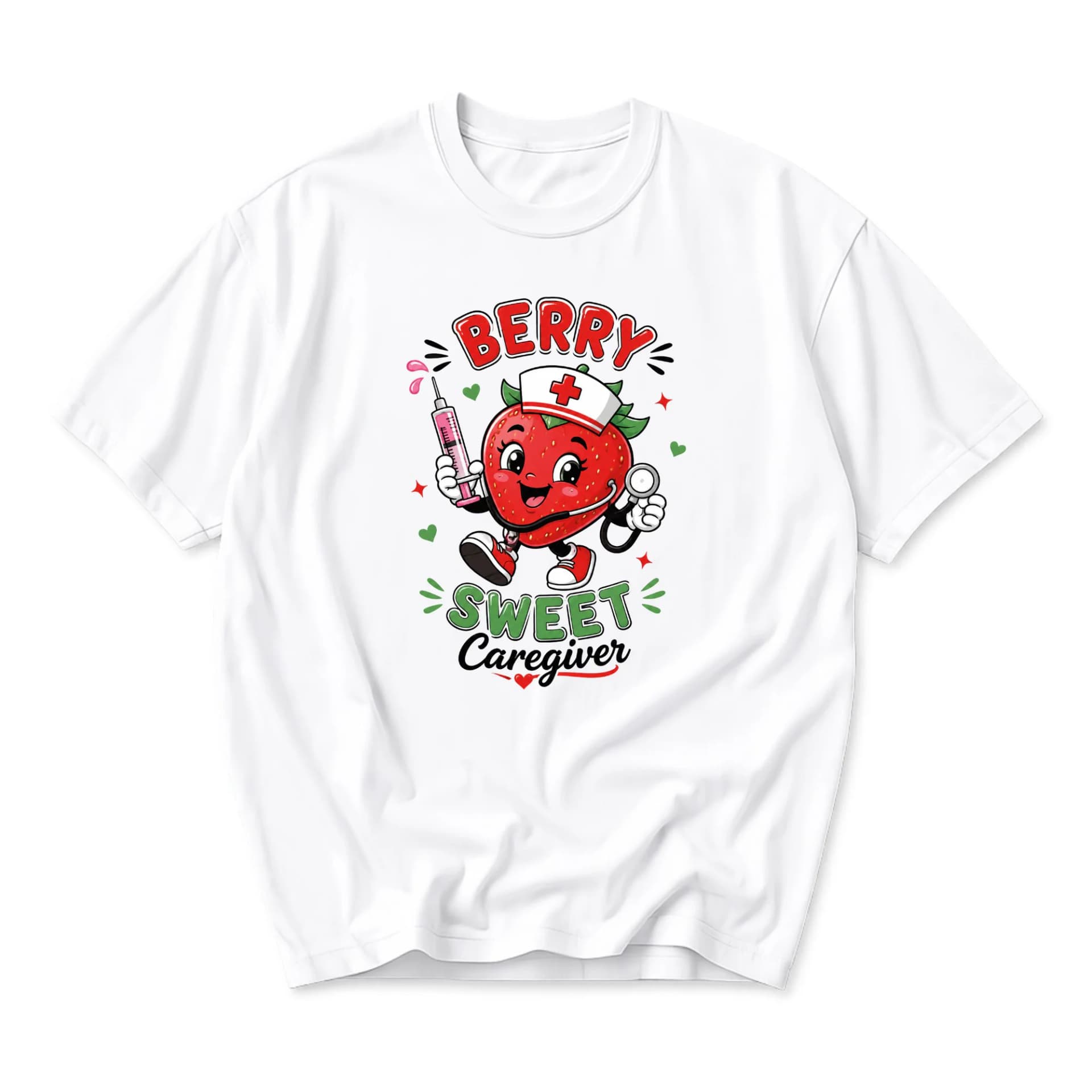 Funny Shirt Berry Sweet Caregiver Graphic Tee Unisex Crew Neck Soft Cotton Casual Apparel for Healthcare Workers