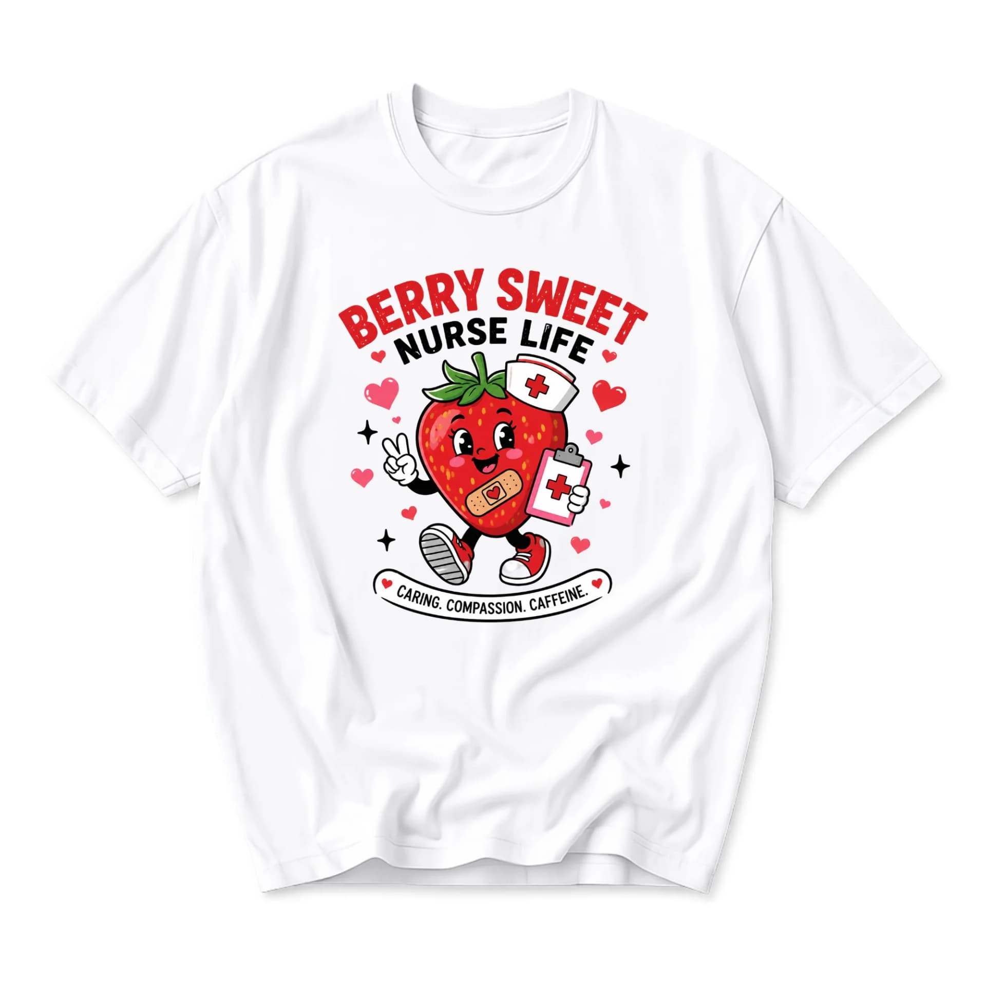 Funny Shirt Berry Sweet Nurse Life Graphic Tee Cute Strawberry Medical Professional Unisex Crew Neck Casual Cotton Top