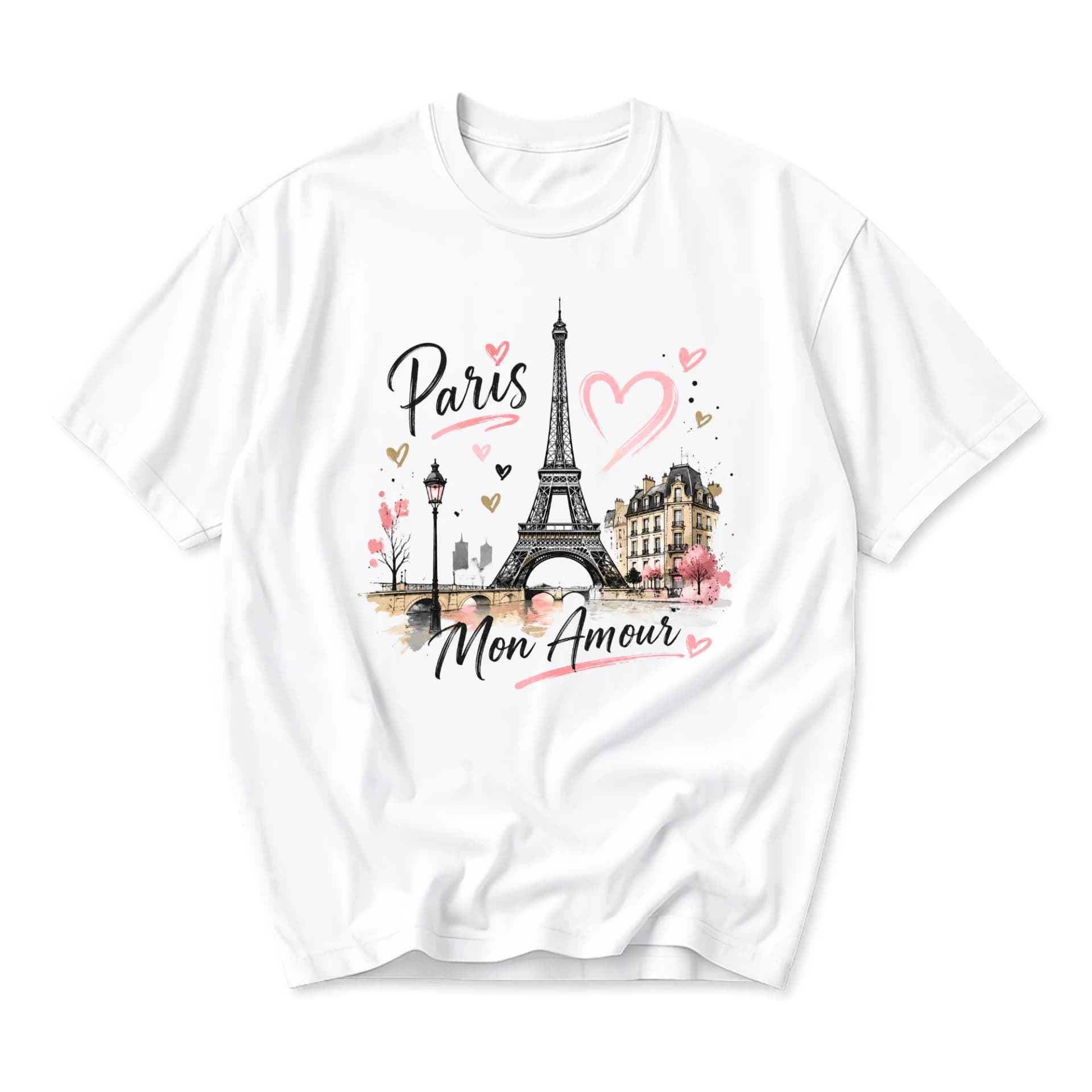 Graphic Tee Paris France Cityscape Illustration Romantic Watercolor Art Print Unisex Casual Crew Neck T-Shirt