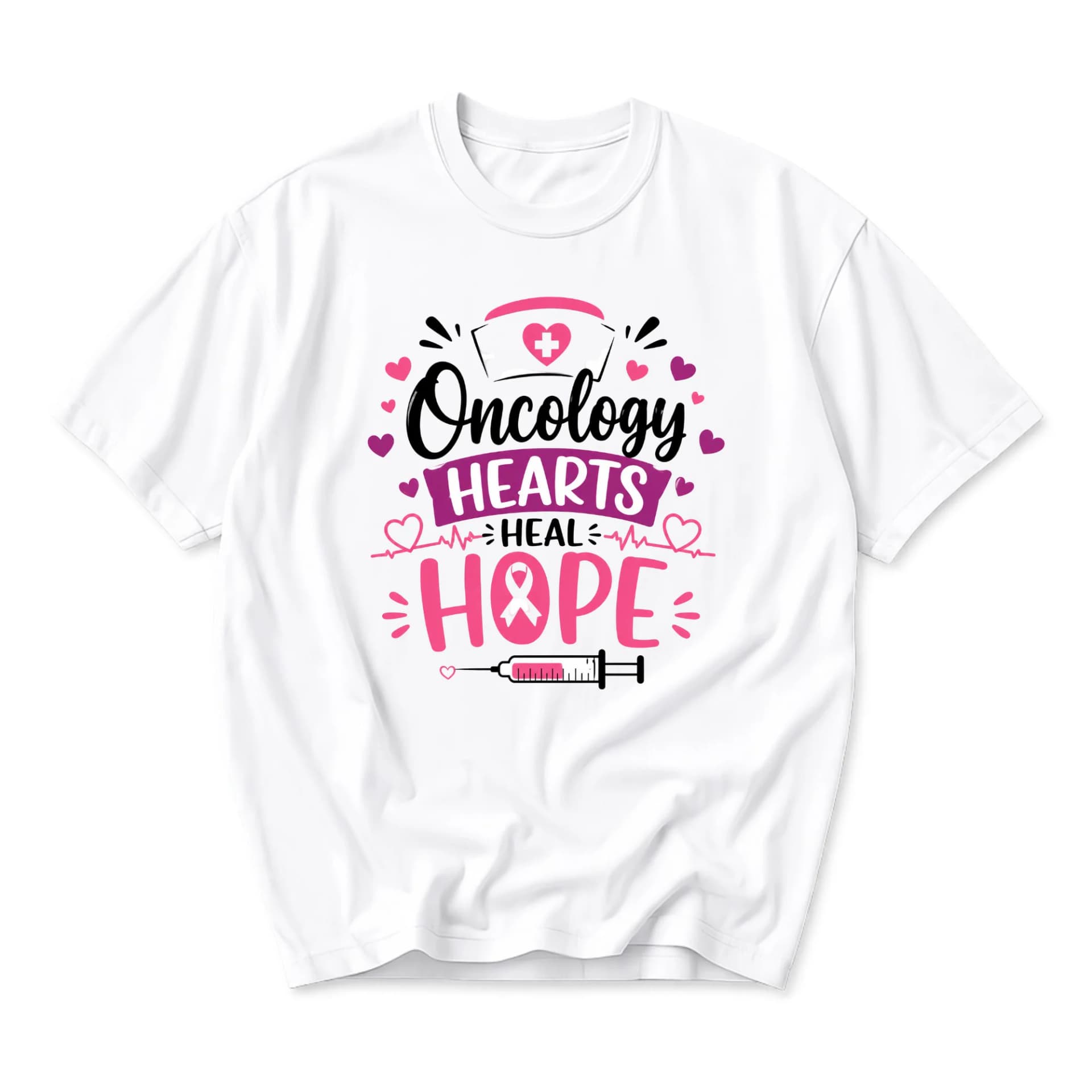 Graphic Tee Oncology Hearts Heal Hope Medical Awareness Shirt Unisex Casual Crew Neck Apparel for Nursing Professionals