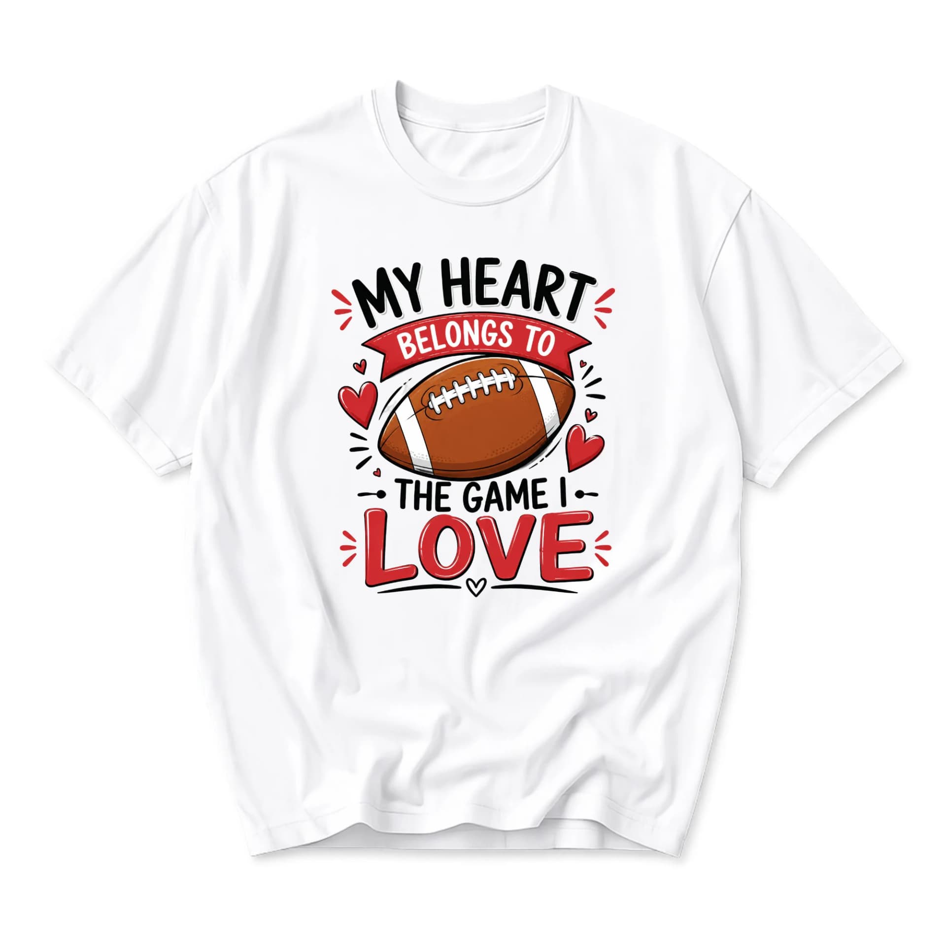 Funny Shirt My Heart Belongs to the Game I Love Football Graphic Tee Unisex Crew Neck Casual Cotton Blend Apparel