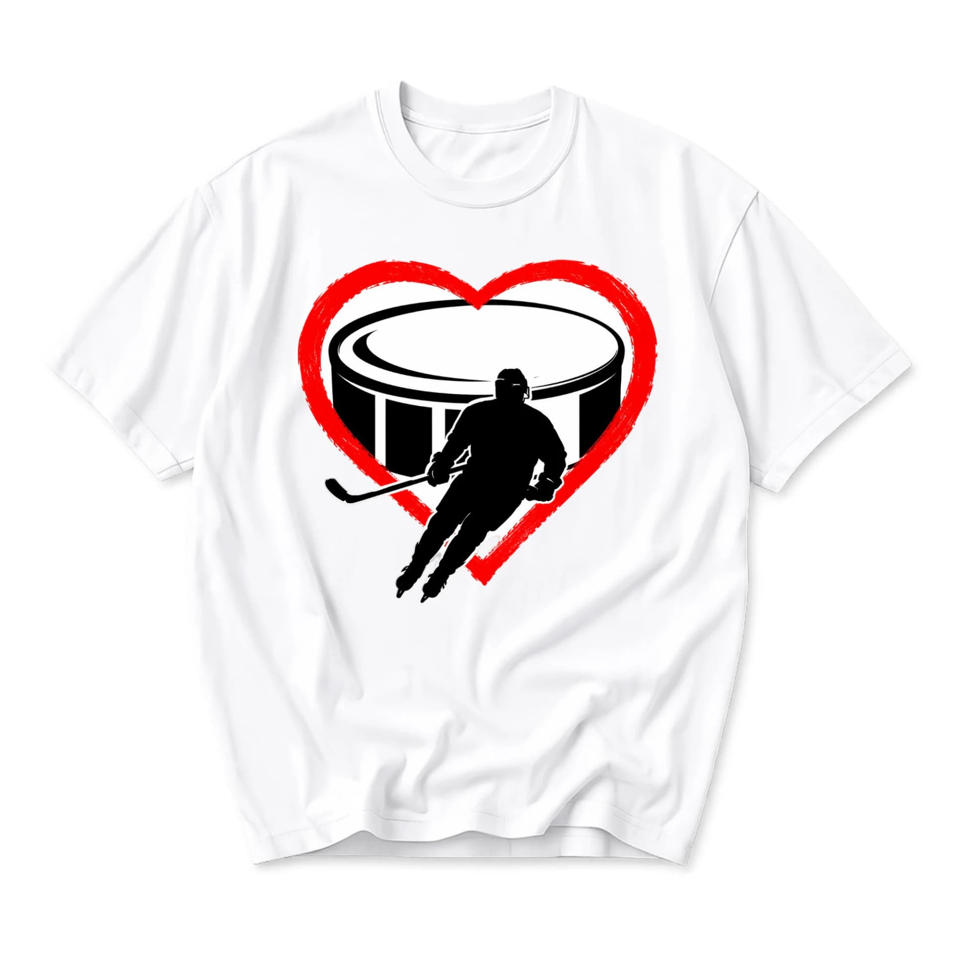 Graphic Tee Hockey Heart Silhouette T-Shirt Unisex Casual Crew Neck Sport Lover Apparel for Everyday Wear and Gift