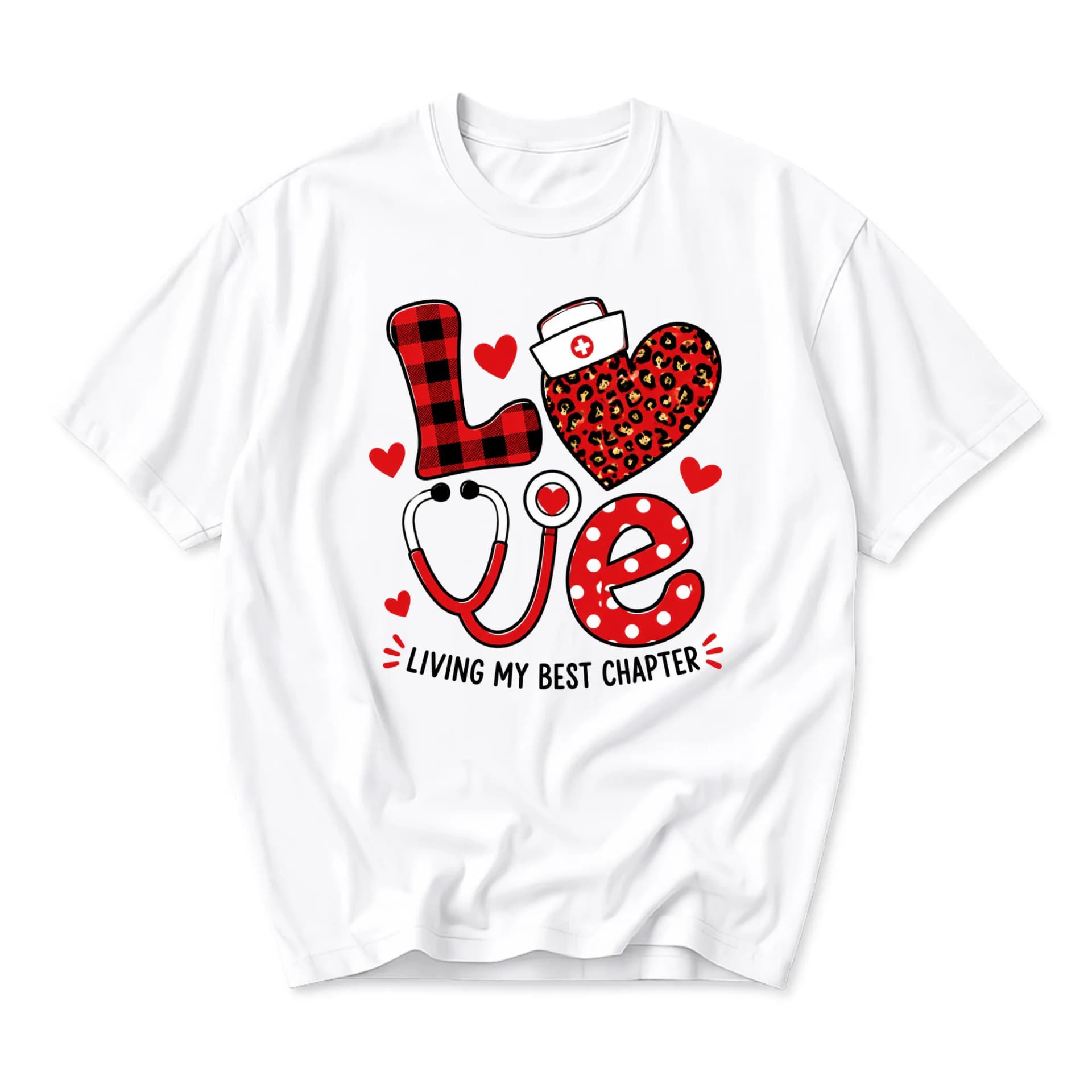 Graphic Tee Nurse Love Theme Shirt Living My Best Chapter Unisex Cotton Blend Apparel for Casual Daily Wear