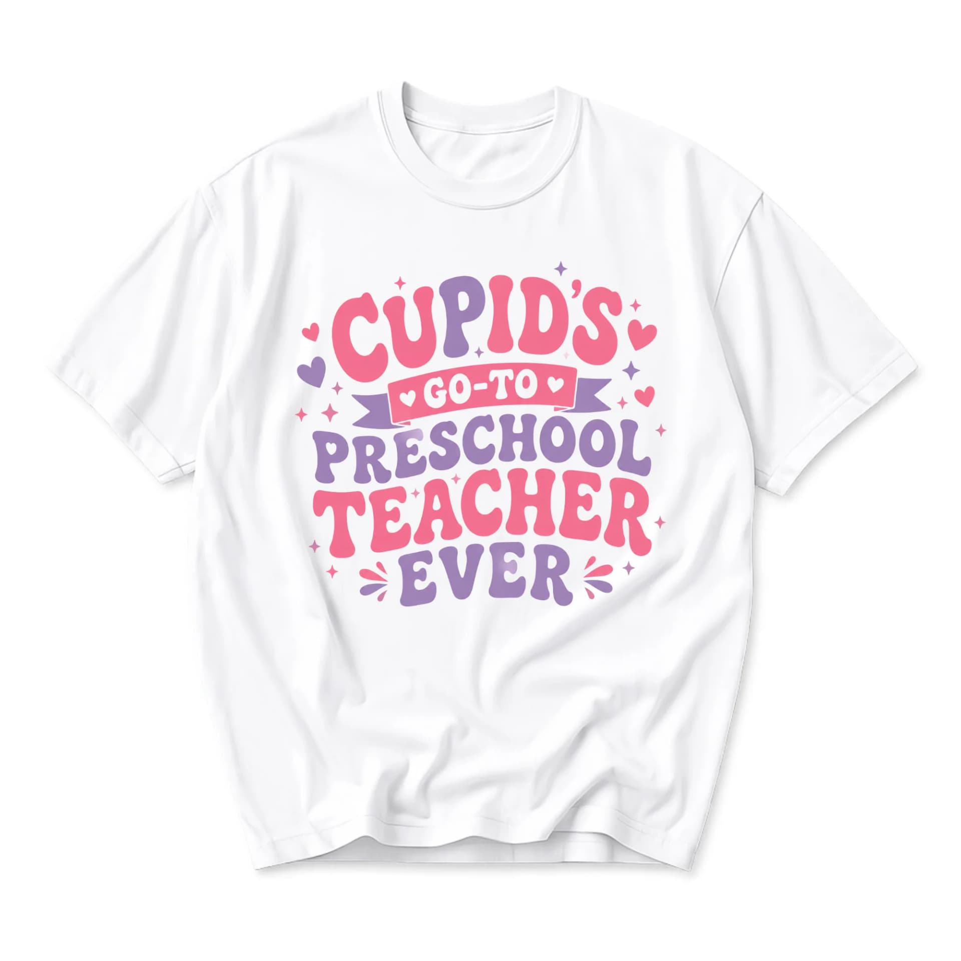 Funny Shirt Cupid's Go-To Preschool Teacher Ever Retro Graphic Tee Casual Unisex Crew Neck Short Sleeve Cotton Top