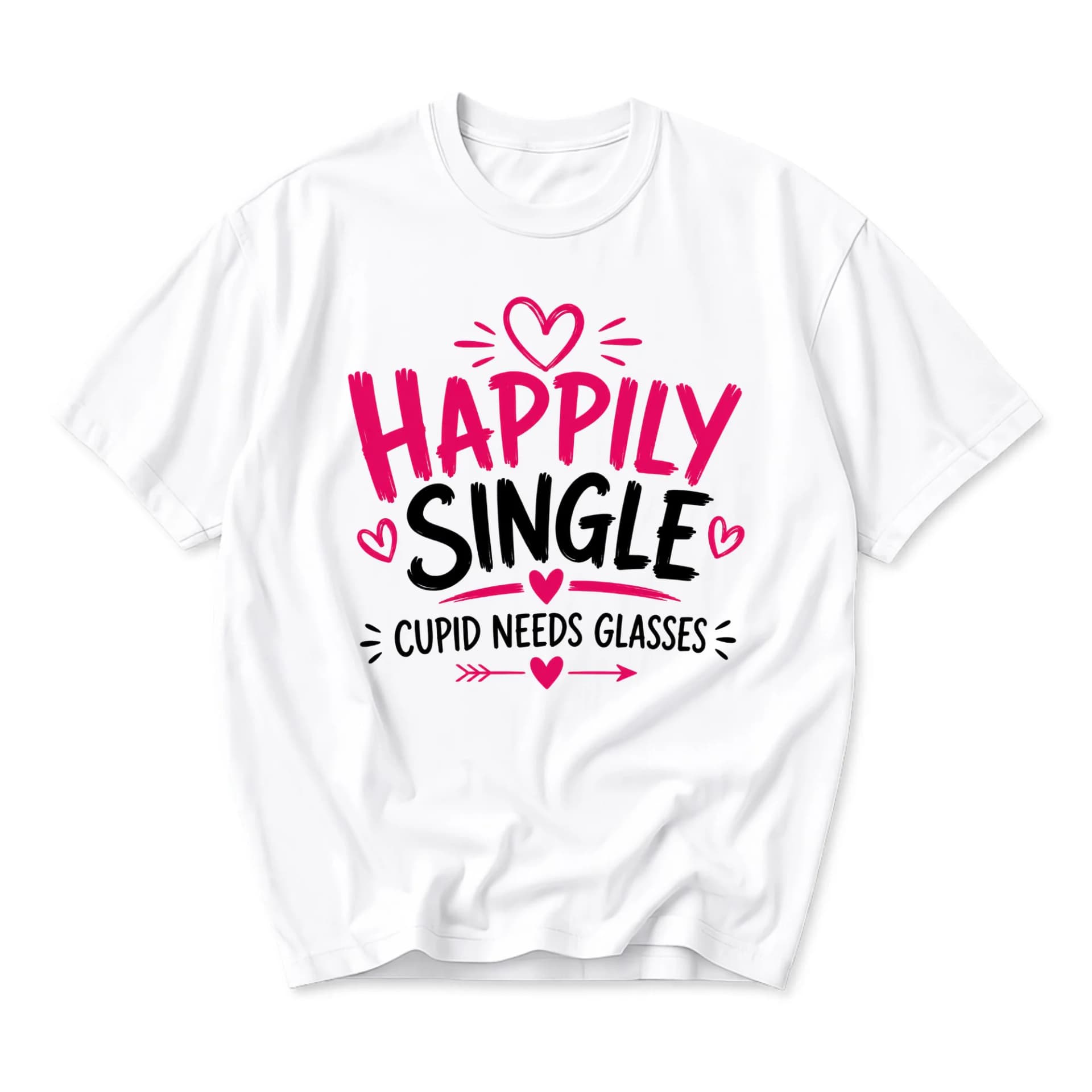 Funny Shirt Happily Single Cupid Needs Glasses Graphic Tee Unisex Casual Apparel for Everyday Wear and Self Expression