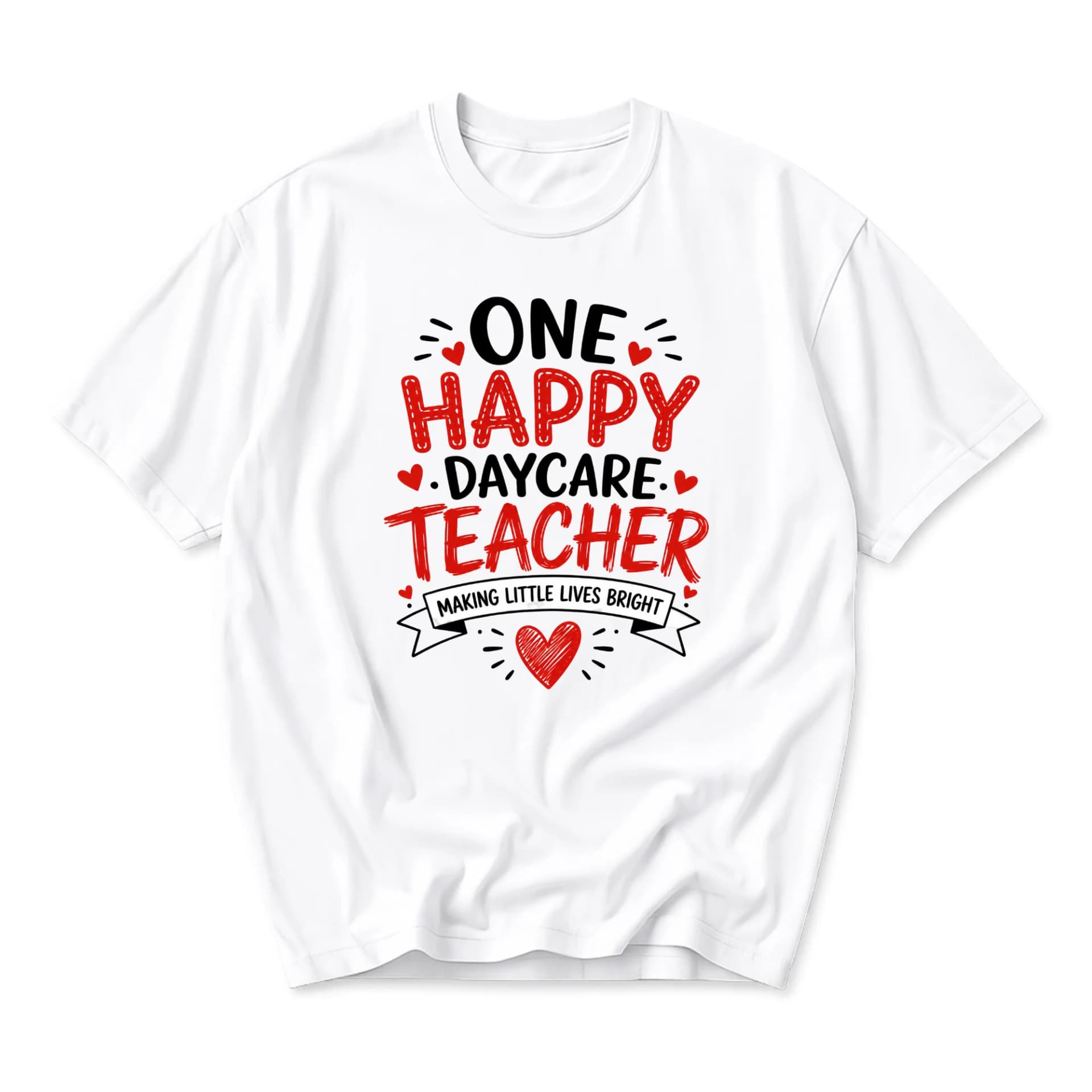 Funny Shirt One Happy Daycare Teacher Graphic Tee Cute Professional Apparel for Educators Casual Unisex Crew Neck Top