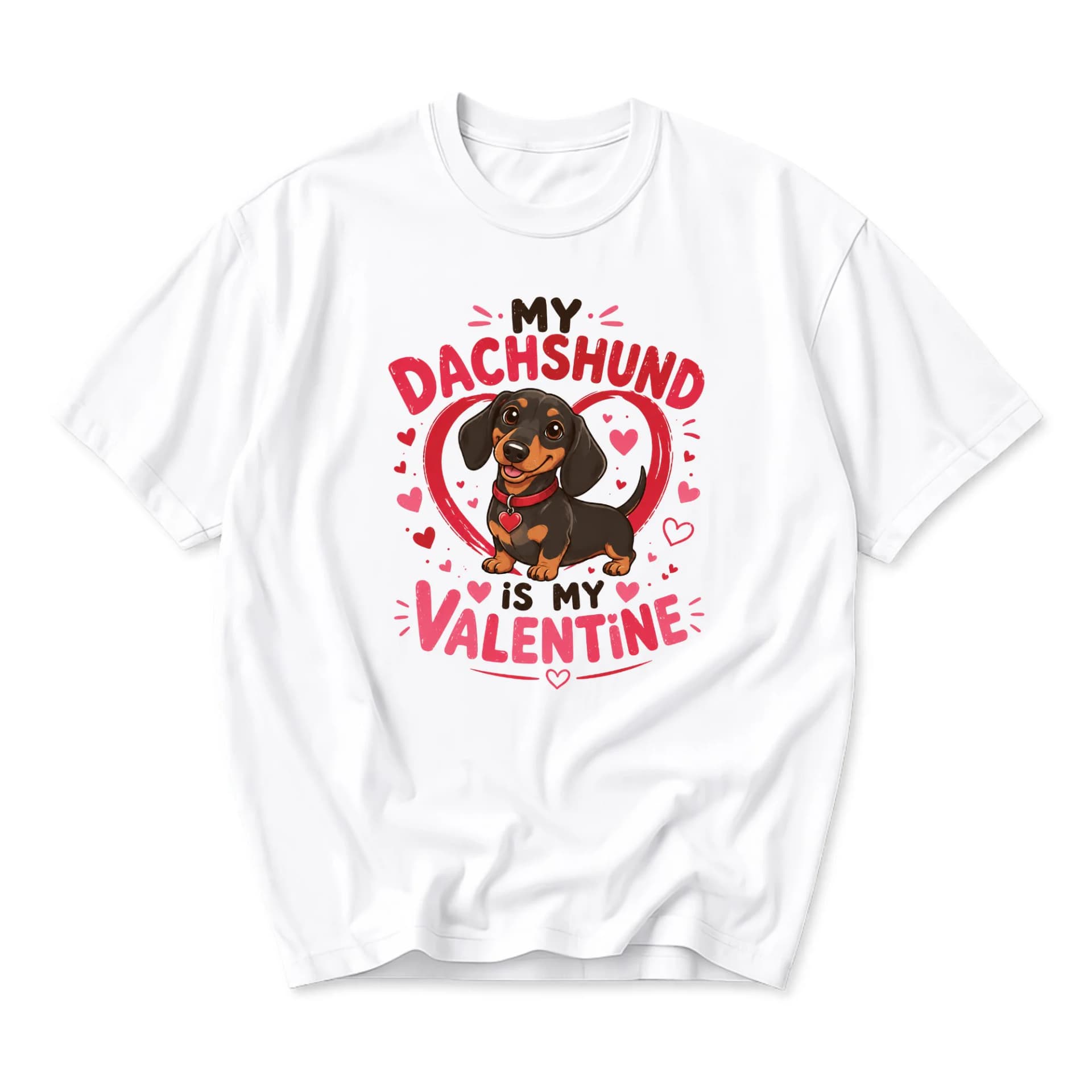 Funny Shirt Dachshund Valentine Graphic Tee Unisex Crew Neck Casual Everyday Wear Soft Cotton Blend Dog Lover Top