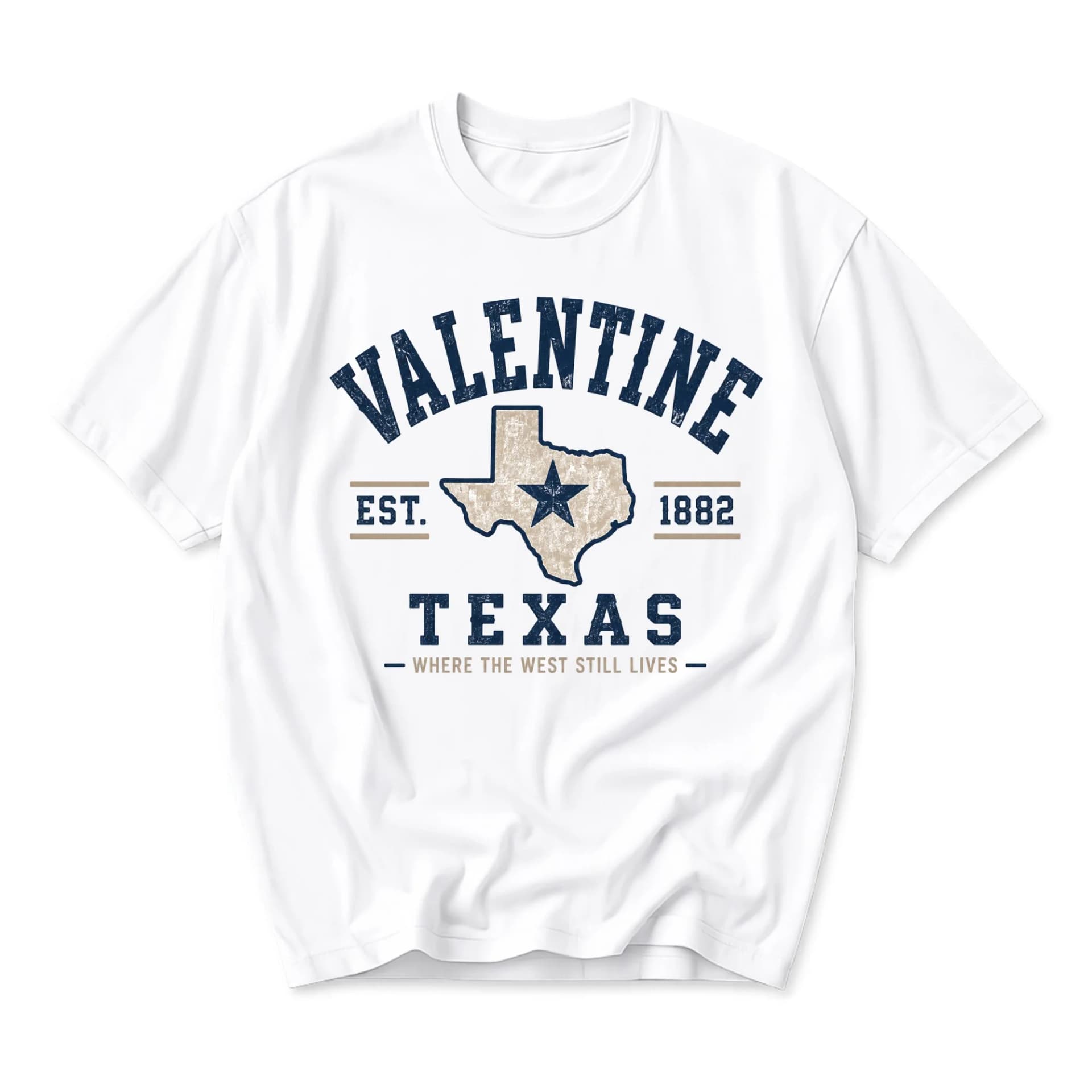 T-shirt Graphic Tee Valentine Texas Est 1882 Where the West Still Lives Vintage State Map Unisex Crew Neck Casual Top