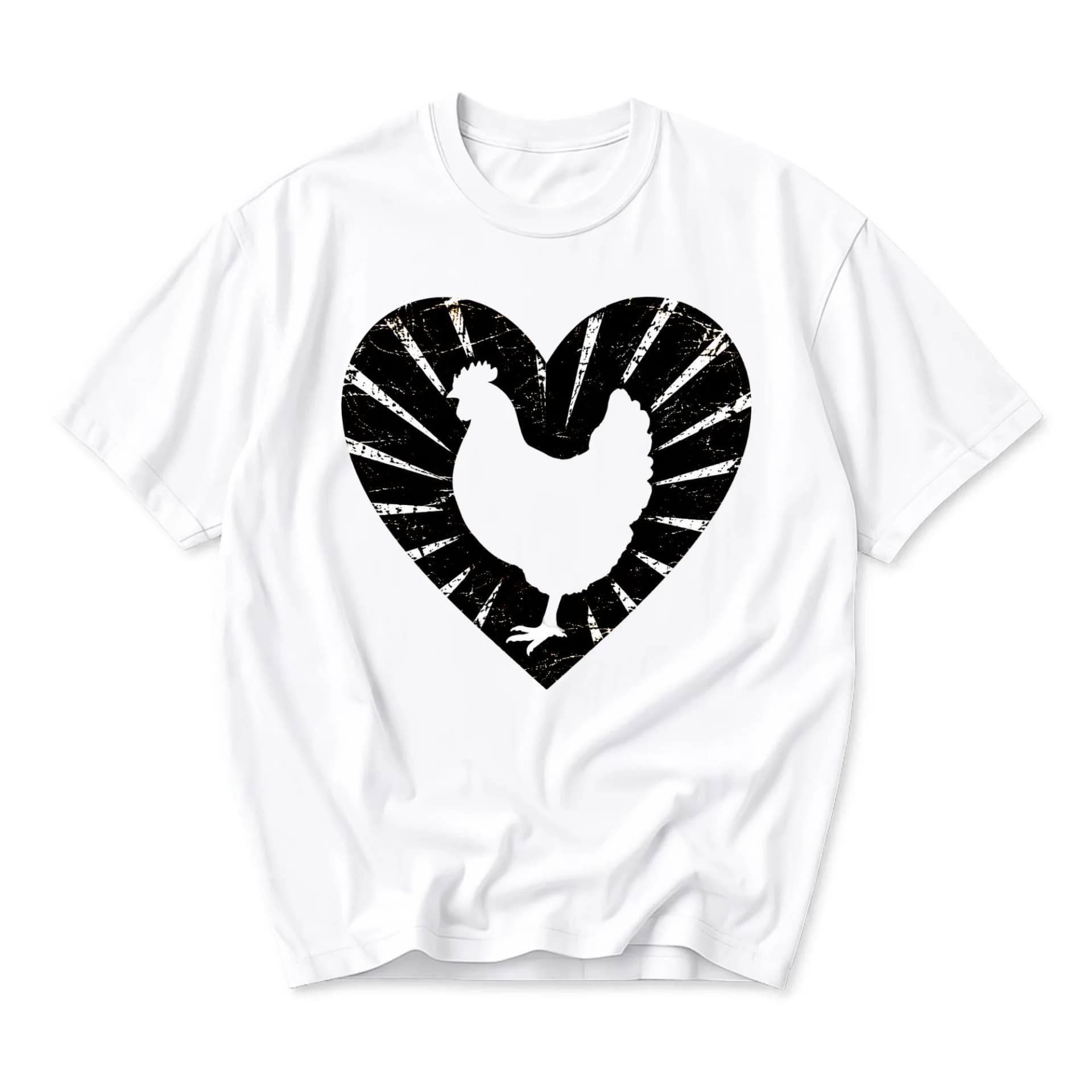 Graphic Tee Chicken Lover Heart Silhouette Print Unisex Casual Crew Neck T-Shirt Preshrunk Cotton Everyday Apparel