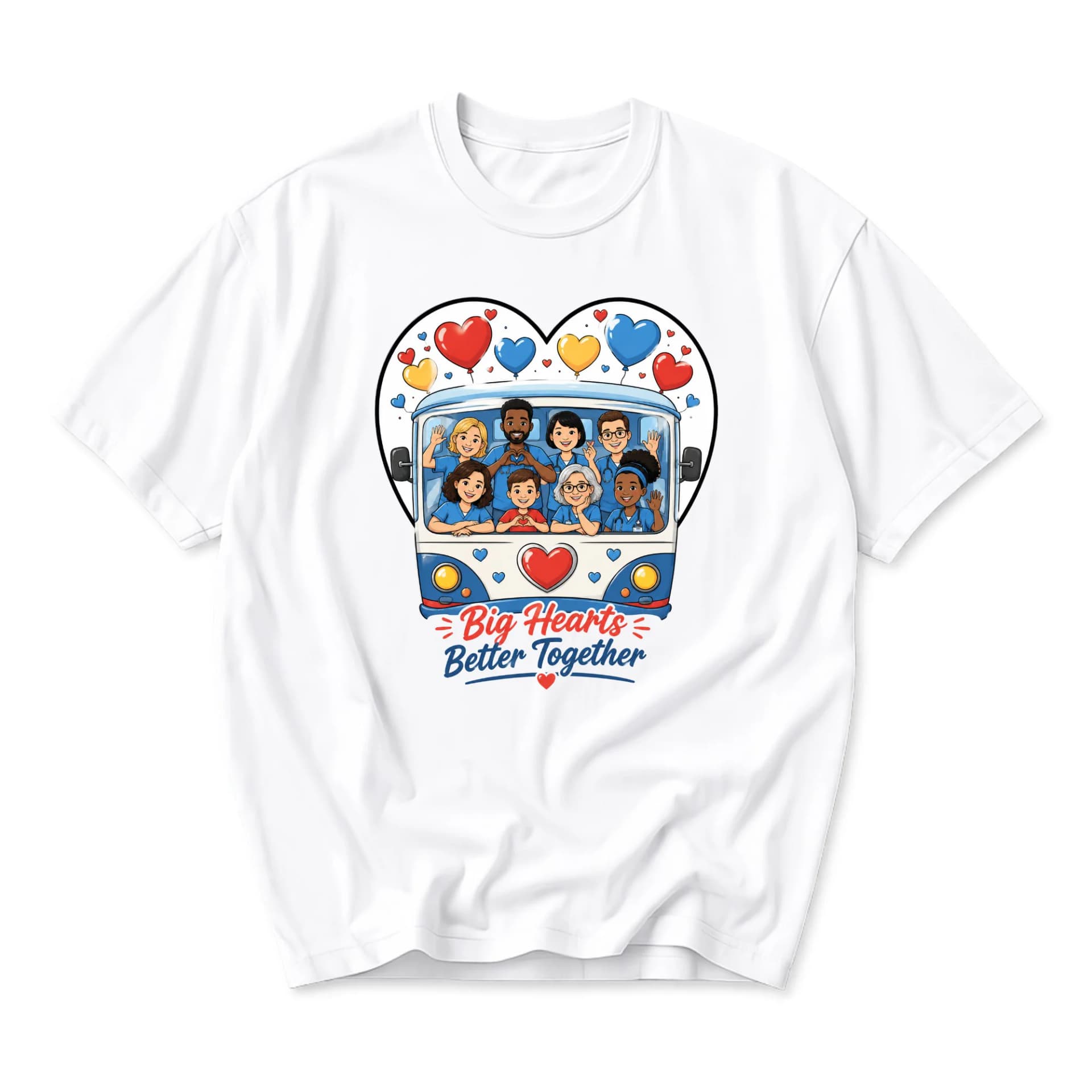Graphic Tee Big Hearts Better Together Casual Unisex Crew Neck T-Shirt Short Sleeve Everyday Apparel for All Occasions