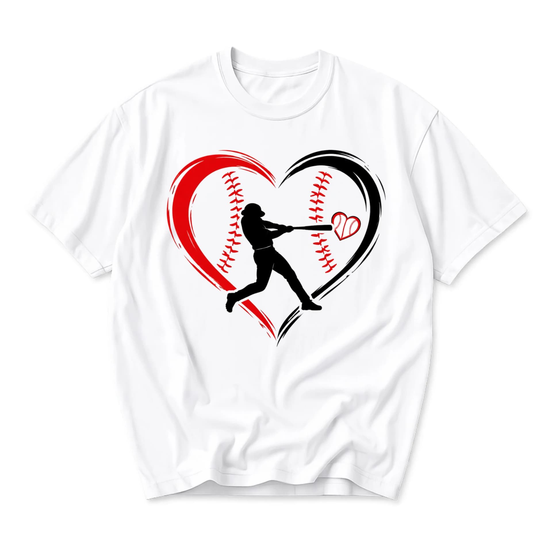 Graphic Tee Baseball Love Heart Silhouette Short Sleeve Unisex Shirt for Sports Fans and Casual Everyday Wear