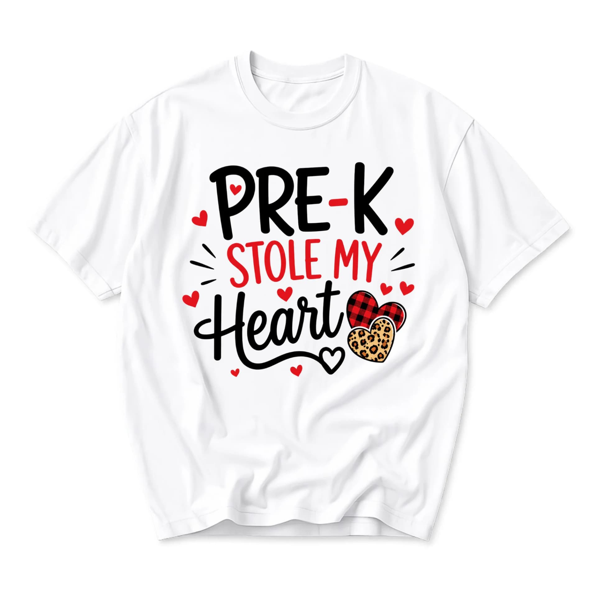 Funny Shirt Pre-K Stole My Heart Graphic Tee Unisex Casual Crew Neck Soft Cotton Blend Everyday Apparel White