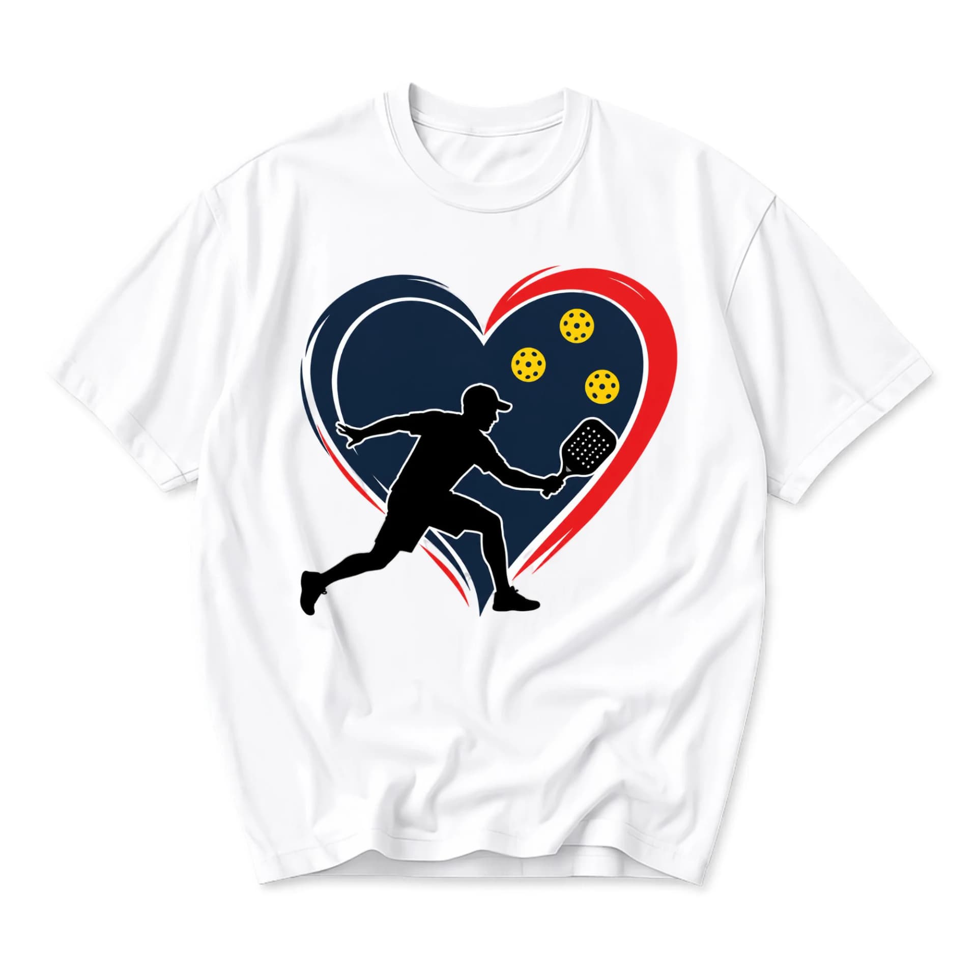 Graphic Tee Pickleball Player Silhouette in Heart Shape Design Unisex Casual Cotton Short Sleeve Crew Neck Shirt