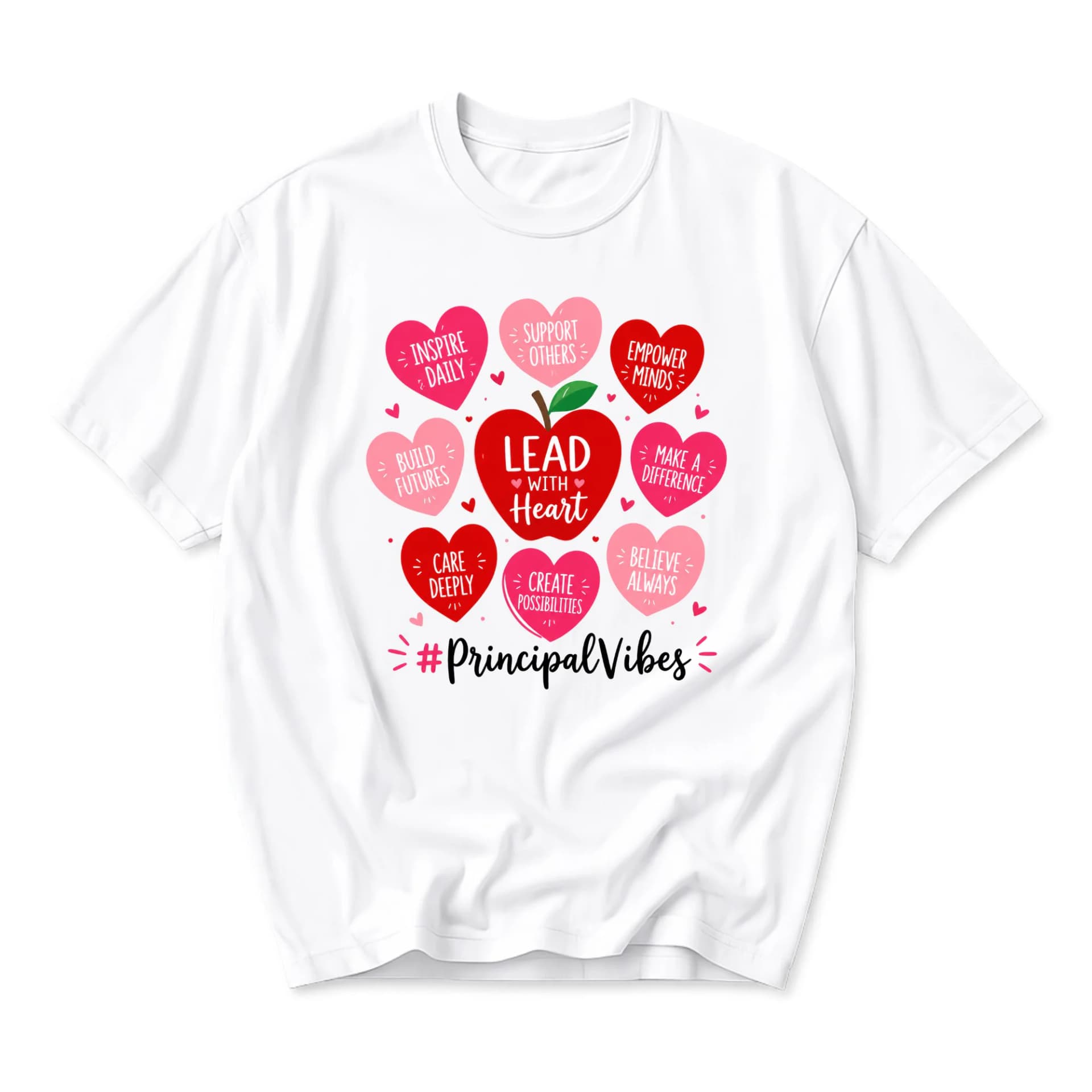 Graphic Tee Lead with Heart Principal Vibes Apple Design Unisex Crew Neck Short Sleeve Soft Cotton Casual Shirt