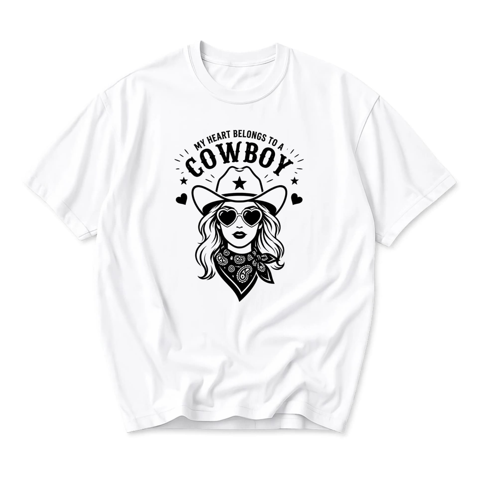 Graphic Tee My Heart Belongs to a Cowboy Western Style Unisex Crew Neck Short Sleeve Casual Fashion Shirt