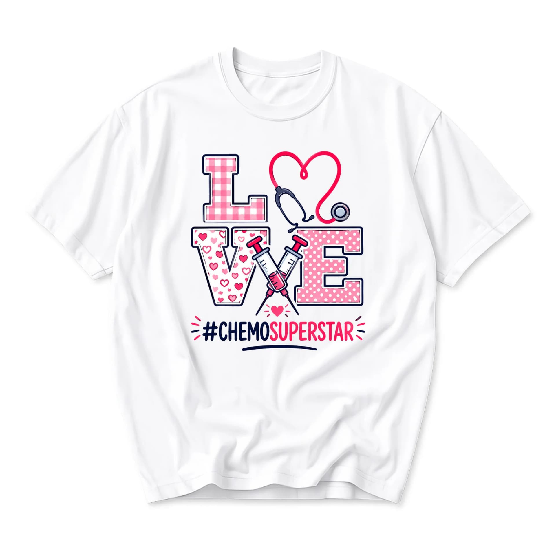 Graphic Tee Chemo Superstar Love Shirt Unisex Casual Cotton Blend Crew Neck Apparel for Inspiration and Awareness