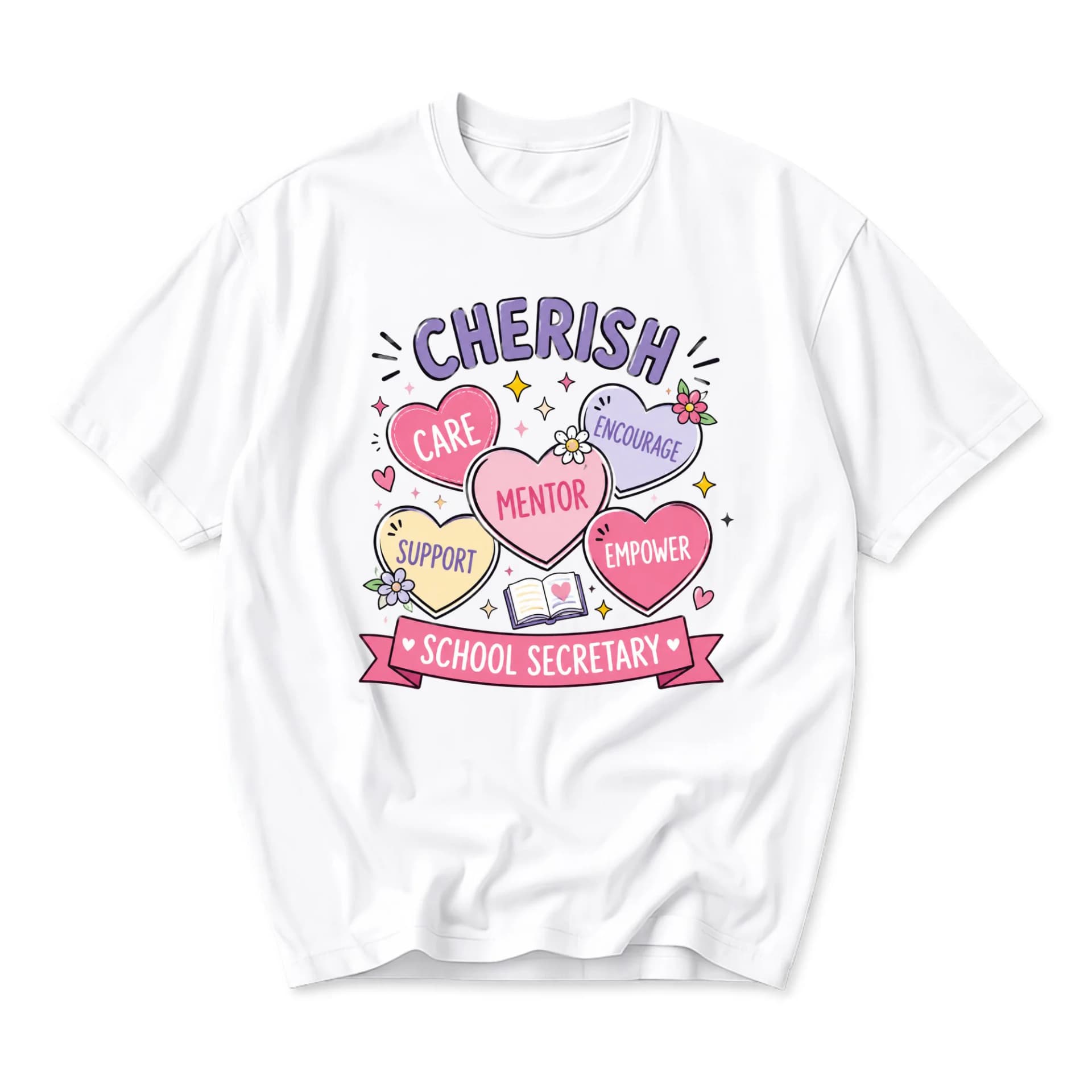 Graphic Tee School Secretary Cherish Mentor Support Empower Apparel Cute Heart Illustration Unisex Crew Neck Shirt