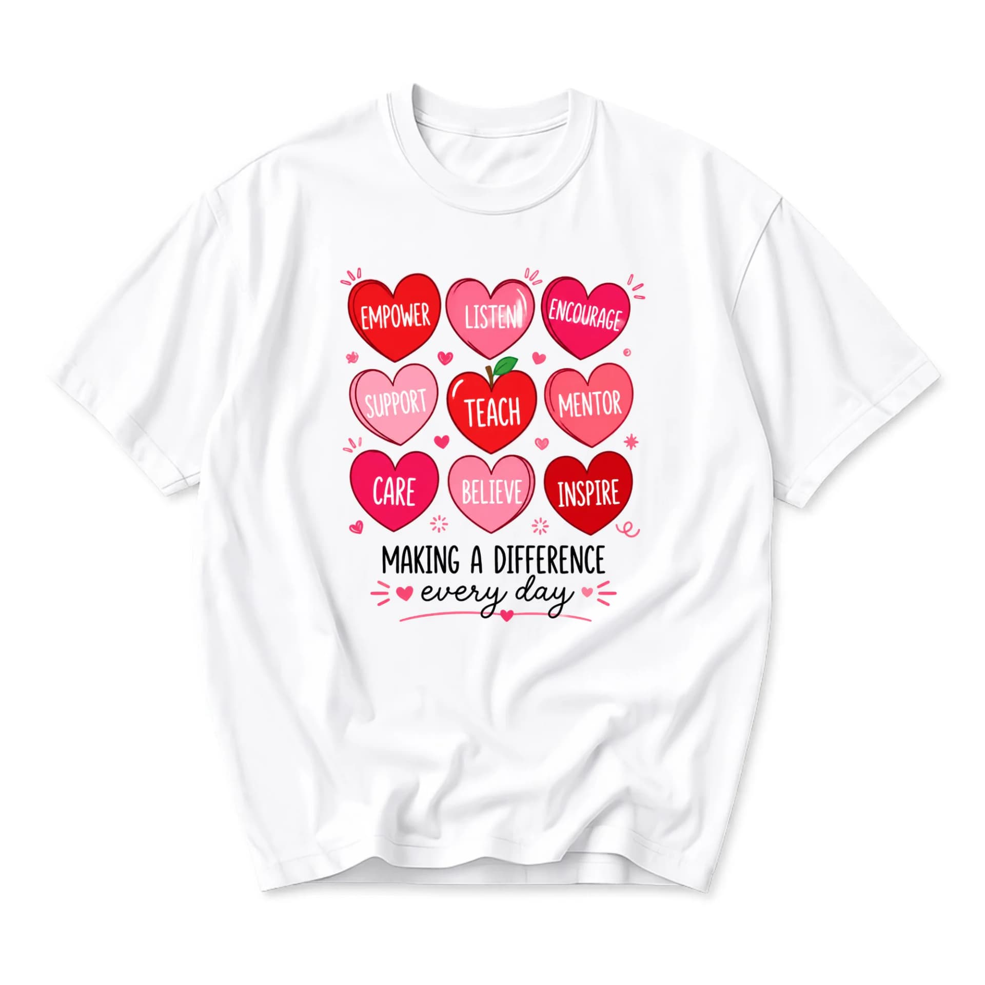 Graphic Tee Making a Difference Everyday Shirt Inspirational Heart Design Unisex Crew Neck Casual Cotton Top