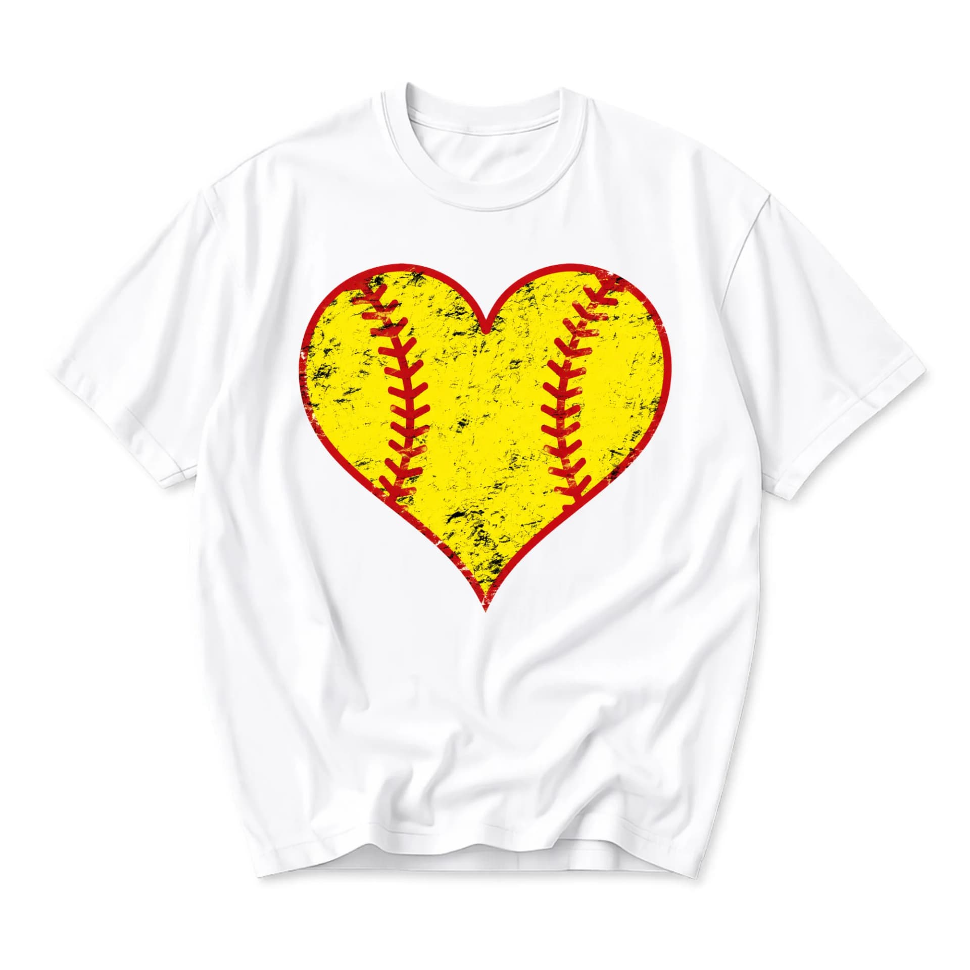 Graphic Tee Softball Heart Print Unisex Crew Neck Shirt Casual Short Sleeve Top for Sports Enthusiasts White Cotton