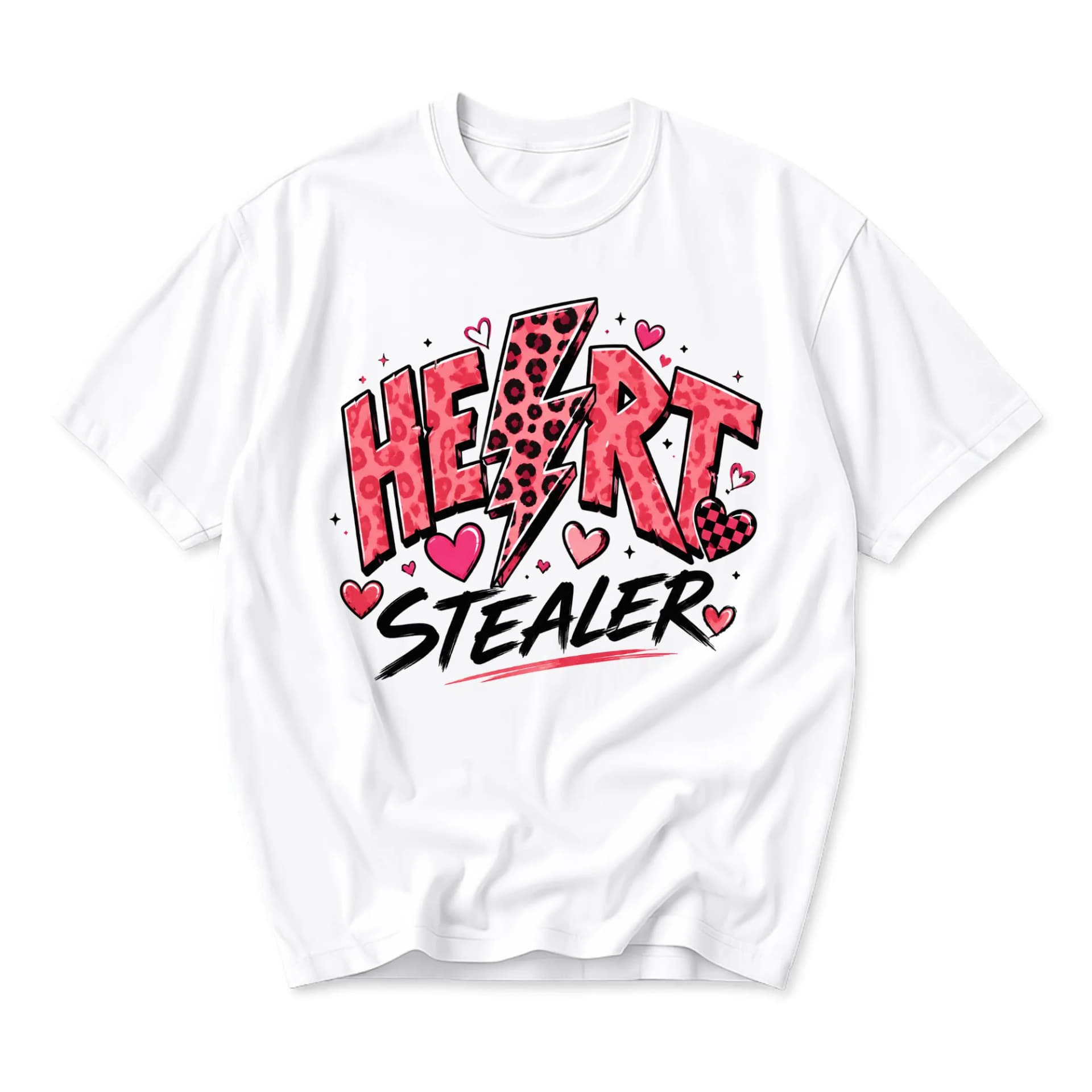 Graphic Tee Heart Stealer Print Unisex Crew Neck Shirt Casual Short Sleeve Top Comfortable Everyday Apparel White Shirt