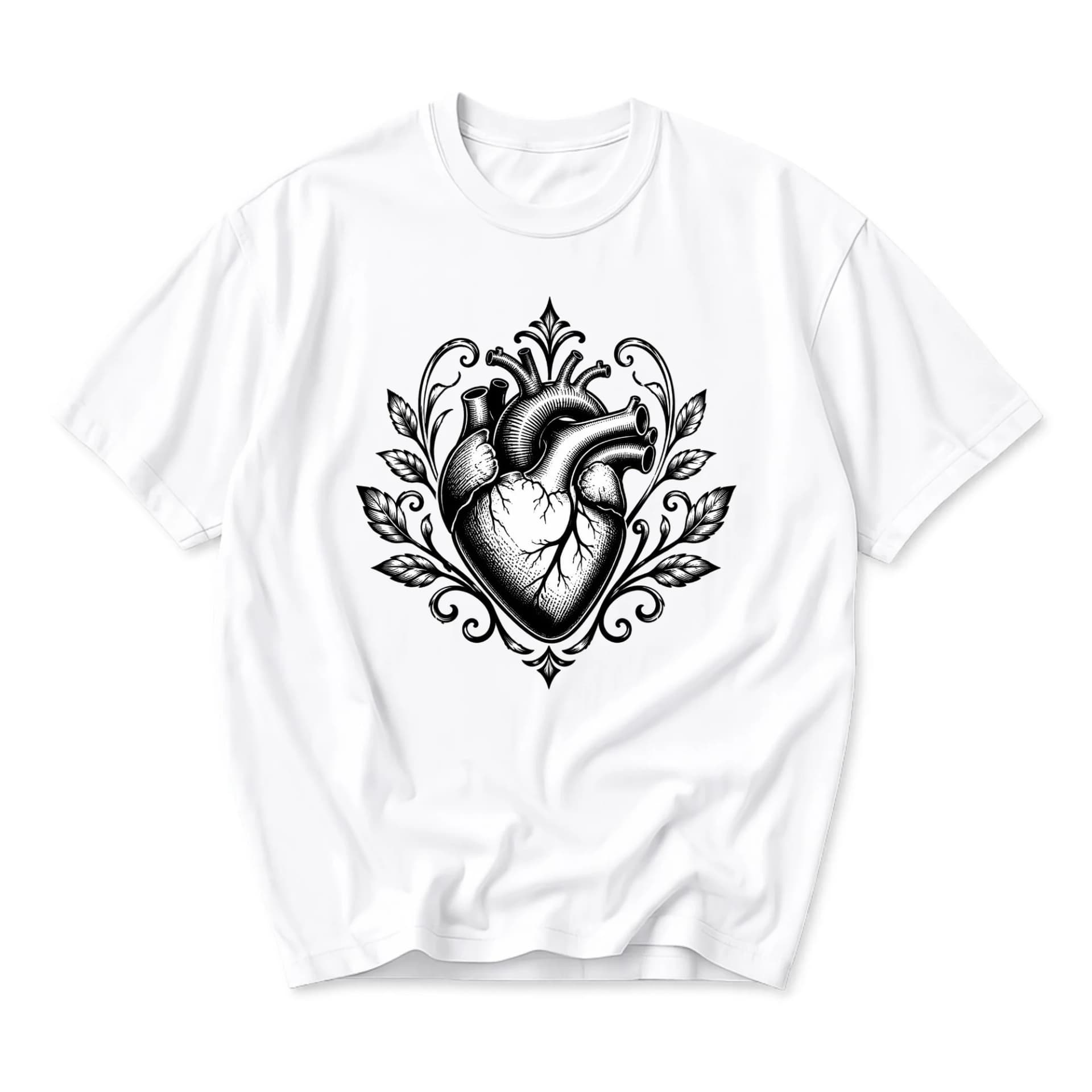 Graphic Tee Anatomical Heart Illustration Unisex Crew Neck Short Sleeve Casual Shirt for Everyday Wear and Style